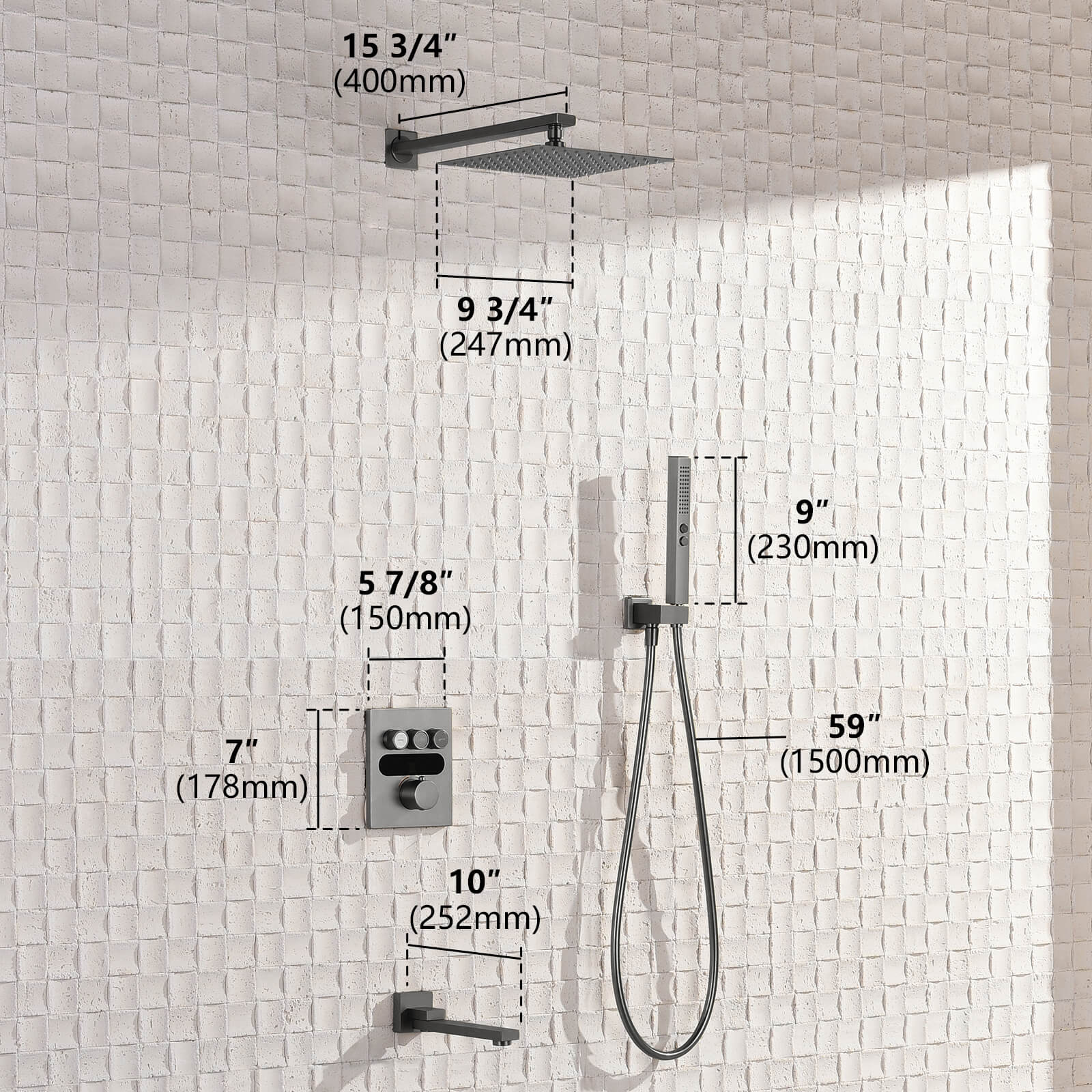 Lefton Concealed Rainfall Thermostatic Shower System with Handheld & Tub Spout and Temperature Display - SSWM2502 - Shower Systems - Lefton Home