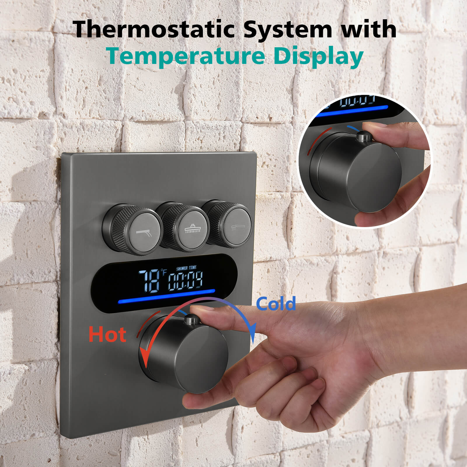 Lefton Concealed Rainfall Thermostatic Shower System with Handheld & Tub Spout and Temperature Display - SSWM2502 - Shower Systems - Lefton Home