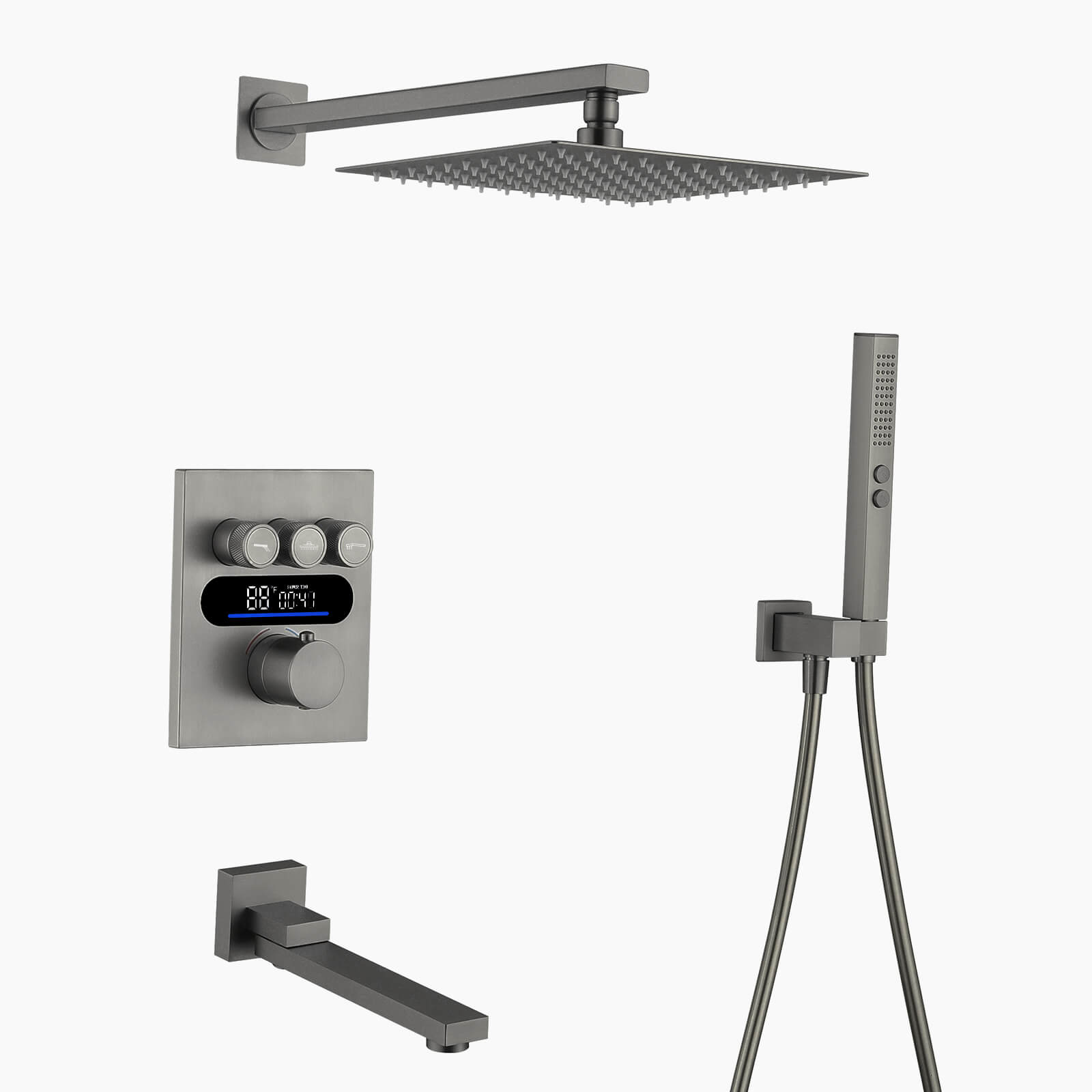 Lefton Concealed Rainfall Thermostatic Shower System with Handheld & Tub Spout and Temperature Display - SSWM2502 - Shower Systems - Lefton Home