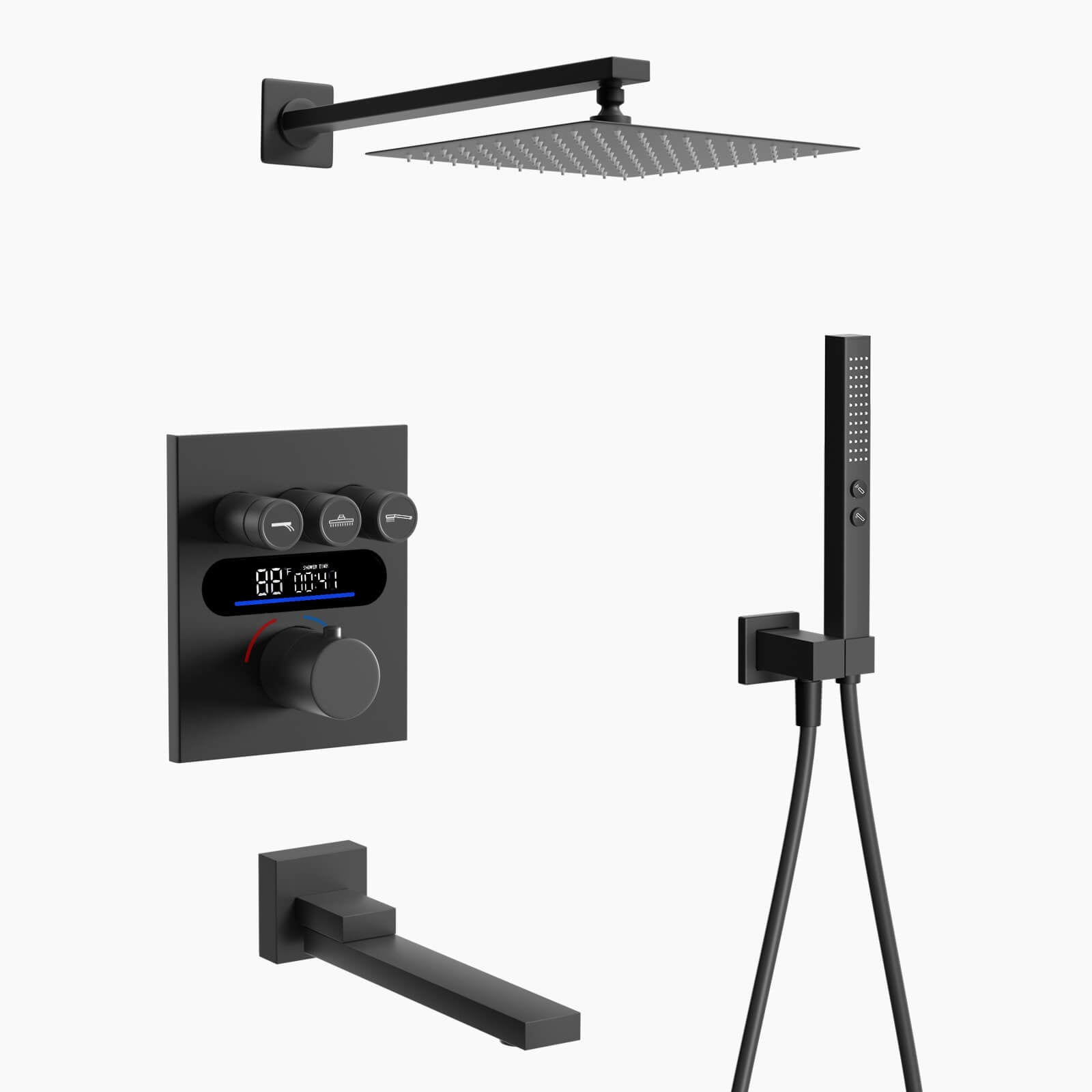 Lefton Concealed Rainfall Thermostatic Shower System with Handheld & Tub Spout and Temperature Display - SSWM2502 - Shower Systems - Lefton Home