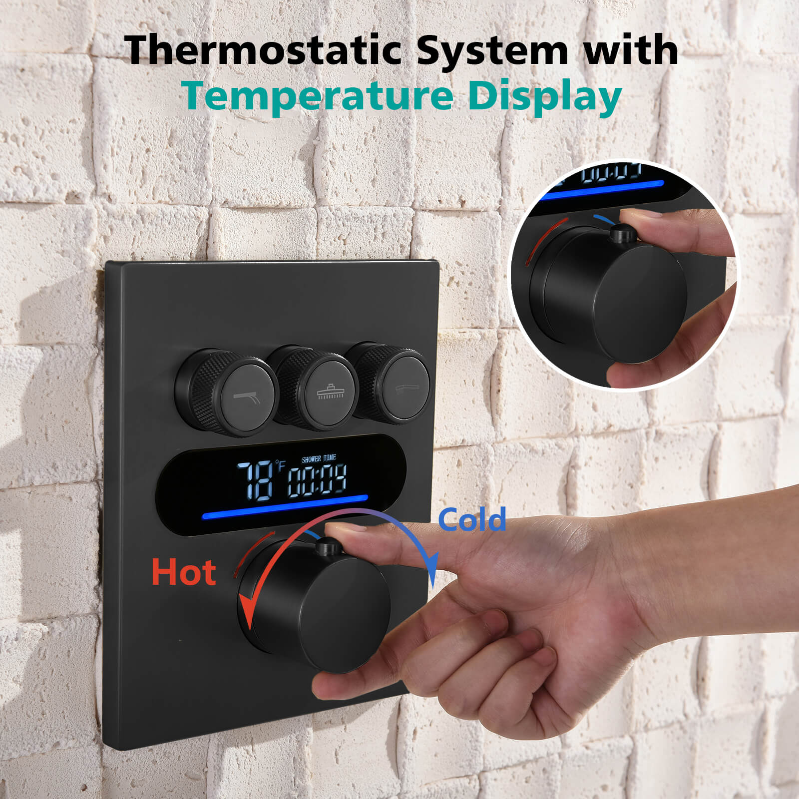 Lefton Concealed Rainfall Thermostatic Shower System with Handheld & Tub Spout and Temperature Display - SSWM2502 - Shower Systems - Lefton Home