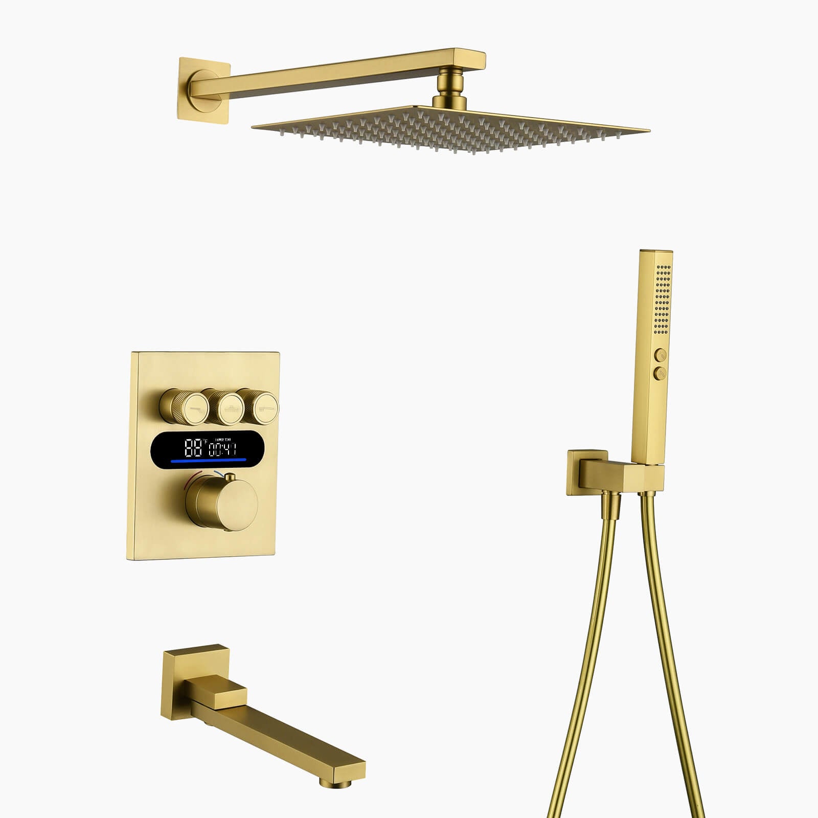 Lefton Concealed Rainfall Thermostatic Shower System with Handheld & Tub Spout and Temperature Display - SSWM2502 - Shower Systems - Lefton Home