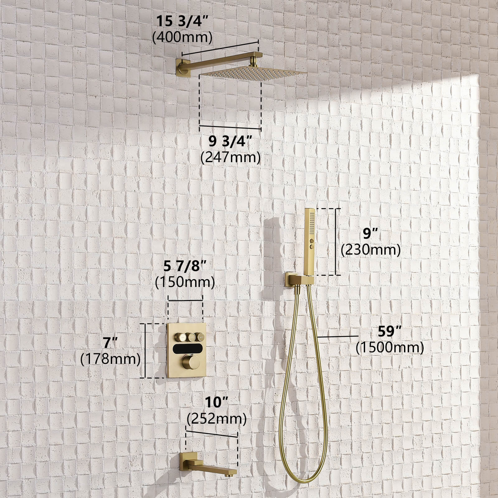 Lefton Concealed Rainfall Thermostatic Shower System with Handheld & Tub Spout and Temperature Display - SSWM2502 - Shower Systems - Lefton Home