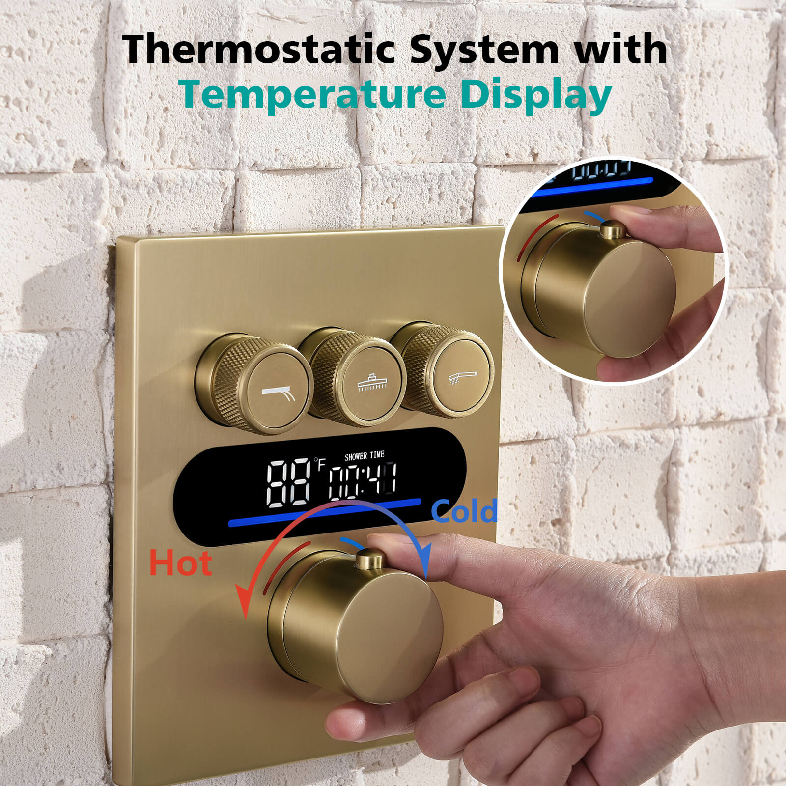 Lefton Concealed Rainfall Thermostatic Shower System with Handheld & Tub Spout and Temperature Display - SSWM2502 - Shower Systems - Lefton Home