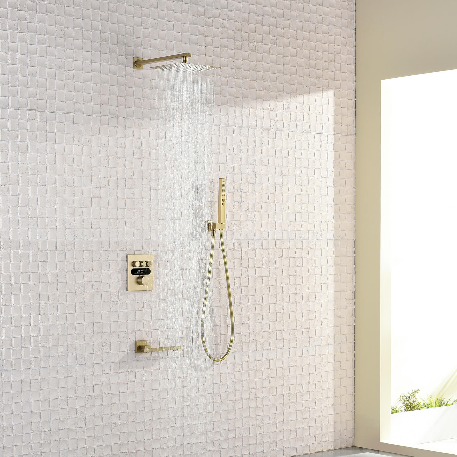 Lefton Concealed Rainfall Thermostatic Shower System with Handheld & Tub Spout and Temperature Display - SSWM2502 - Shower Systems - Lefton Home