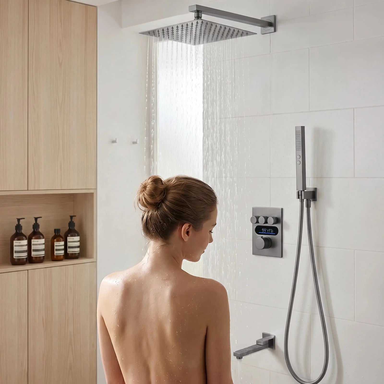 Lefton Concealed Rainfall Thermostatic Shower System with Handheld & Tub Spout-SSWM2502 -Shower Systems- Lefton Home
