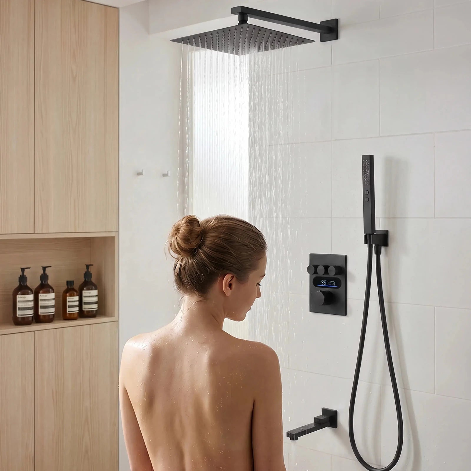 Lefton Concealed Rainfall Thermostatic Shower System with Handheld & Tub Spout-SSWM2502 -Shower Systems- Lefton Home