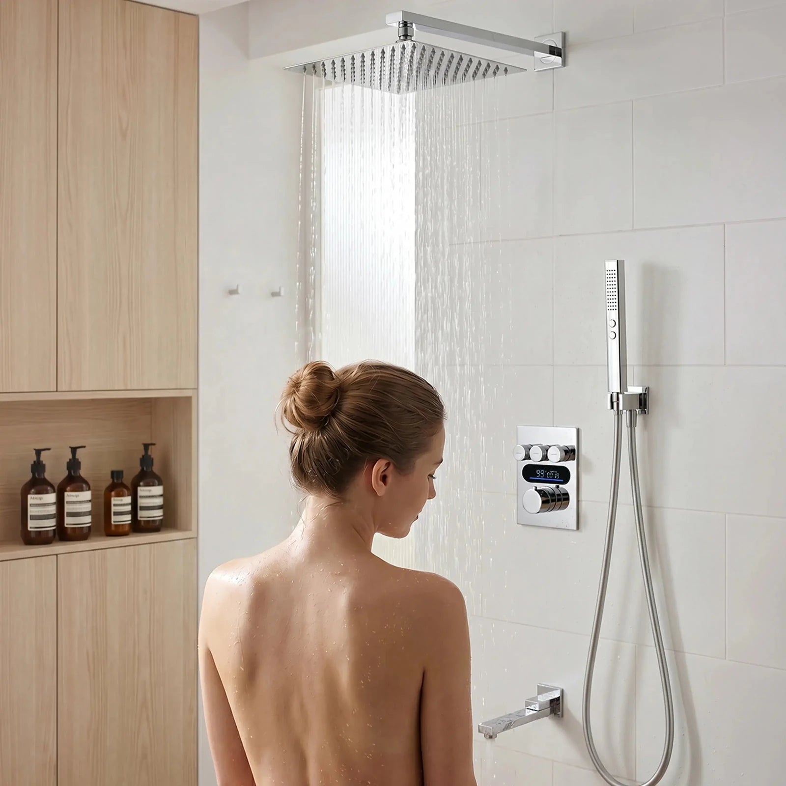 Lefton Concealed Rainfall Thermostatic Shower System with Handheld & Tub Spout-SSWM2502 -Shower Systems- Lefton Home