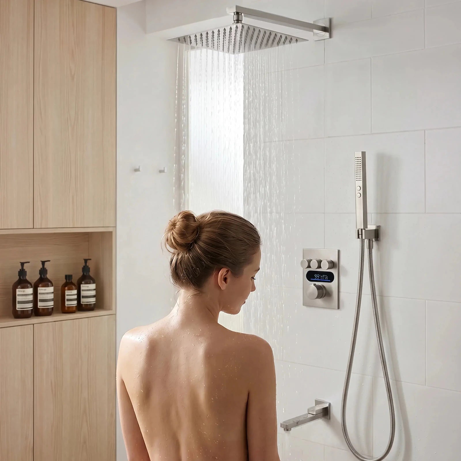 Lefton Concealed Rainfall Thermostatic Shower System with Handheld & Tub Spout-SSWM2502 -Shower Systems- Lefton Home