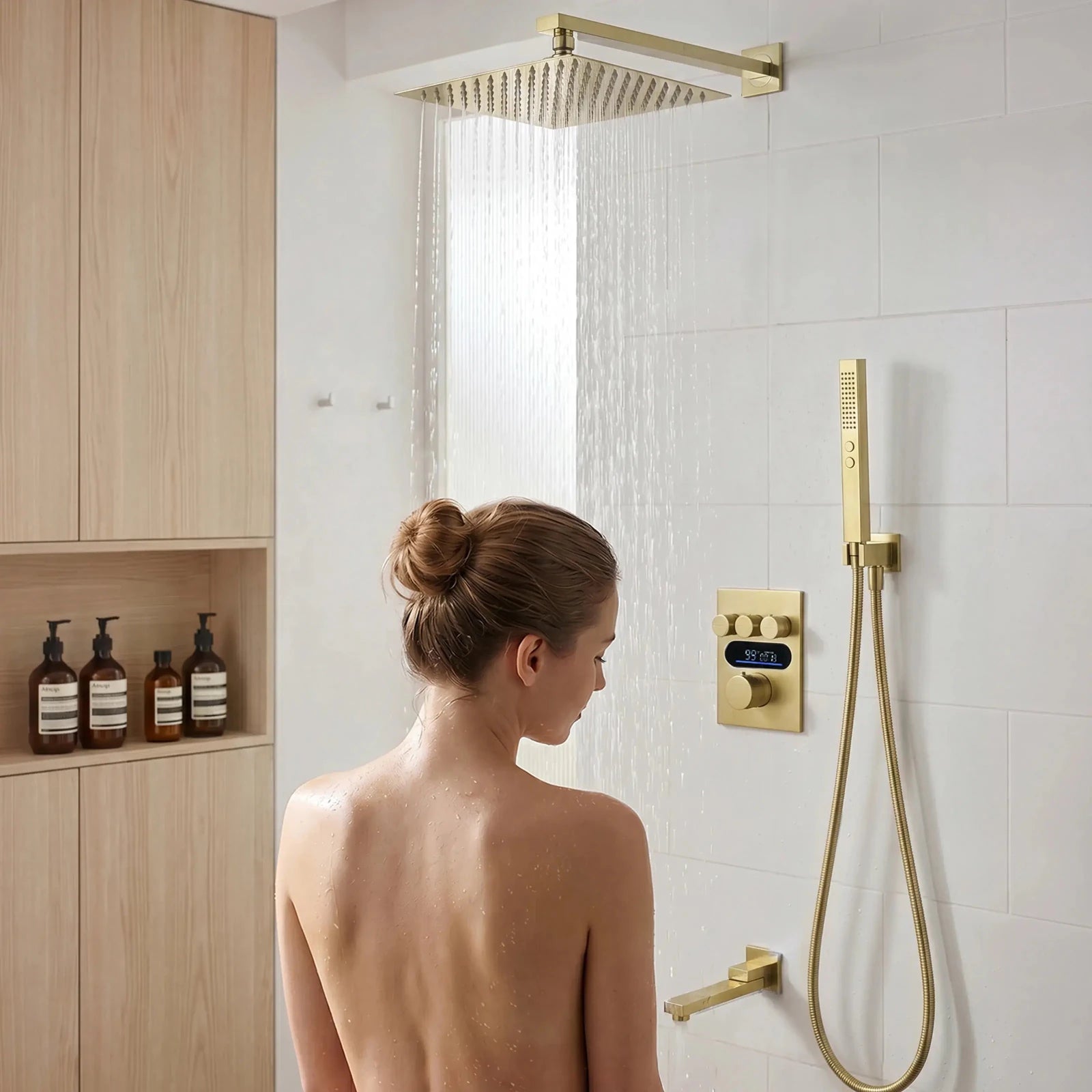 Lefton Concealed Rainfall Thermostatic Shower System with Handheld & Tub Spout-SSWM2502 -Shower Systems- Lefton Home