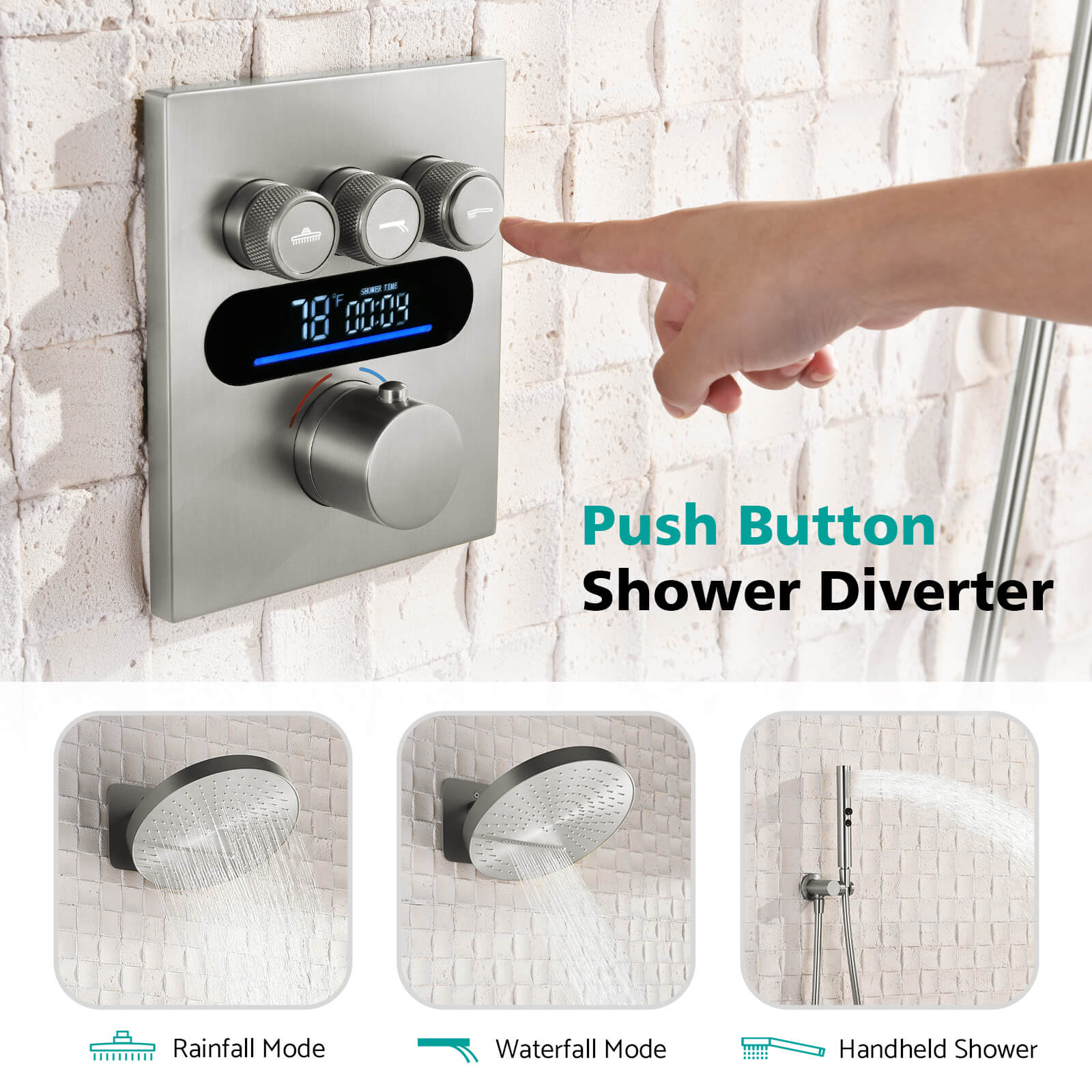Lefton Concealed Rainfall Thermostatic Shower System with Temperature Display and Hand Shower - SSWM2501 - Shower Systems - Lefton Home