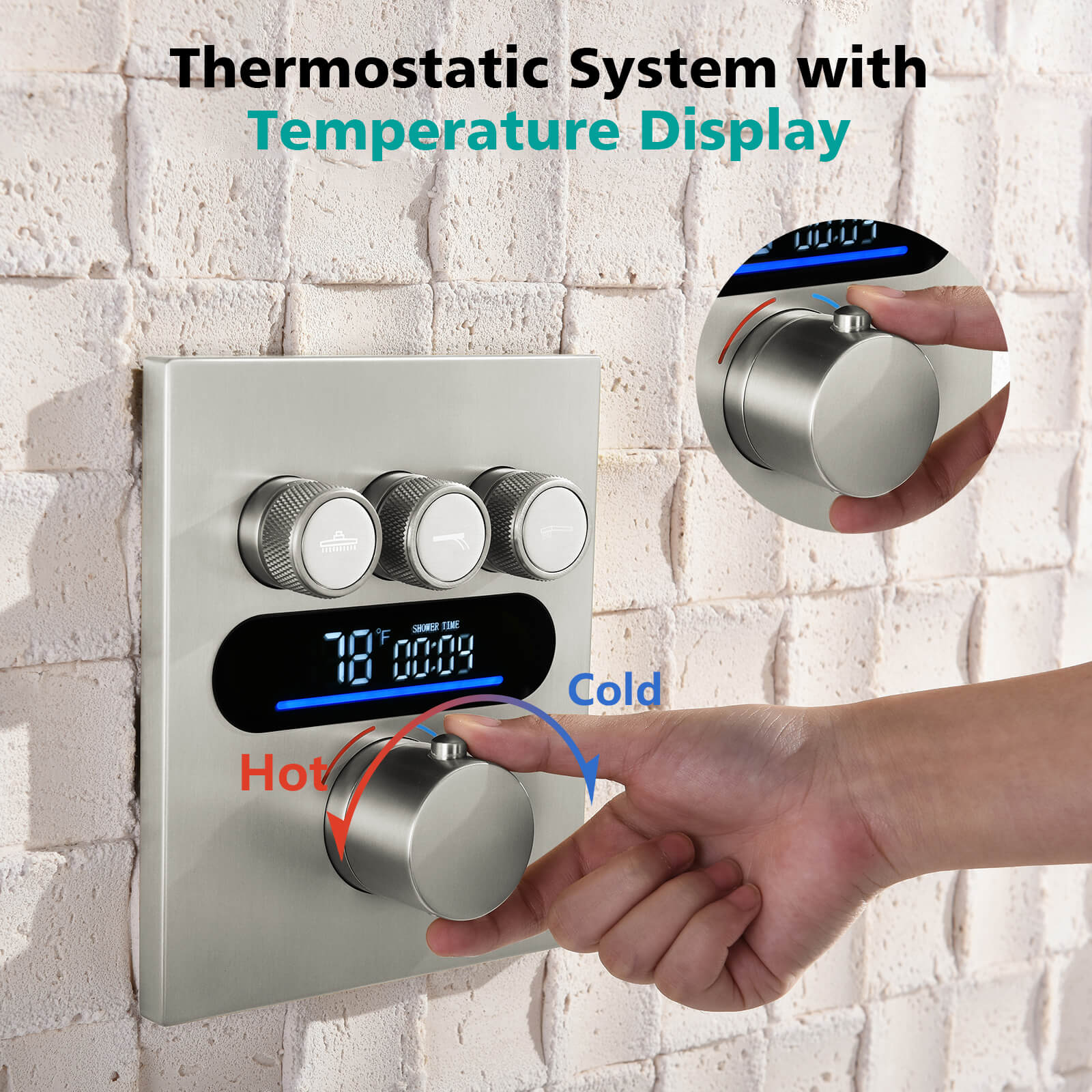 Lefton Concealed Rainfall Thermostatic Shower System with Temperature Display and Hand Shower - SSWM2501 - Shower Systems - Lefton Home