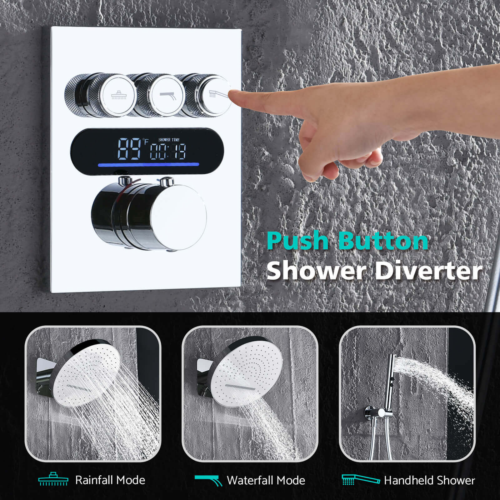 Lefton Concealed Rainfall Thermostatic Shower System with Temperature Display and Hand Shower - SSWM2501 - Shower Systems - Lefton Home