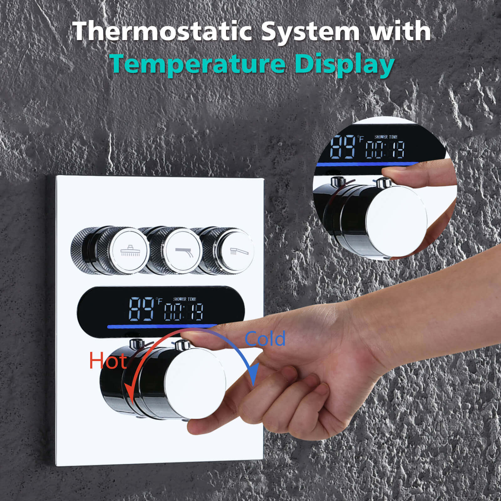 Lefton Concealed Rainfall Thermostatic Shower System with Temperature Display and Hand Shower - SSWM2501 - Shower Systems - Lefton Home
