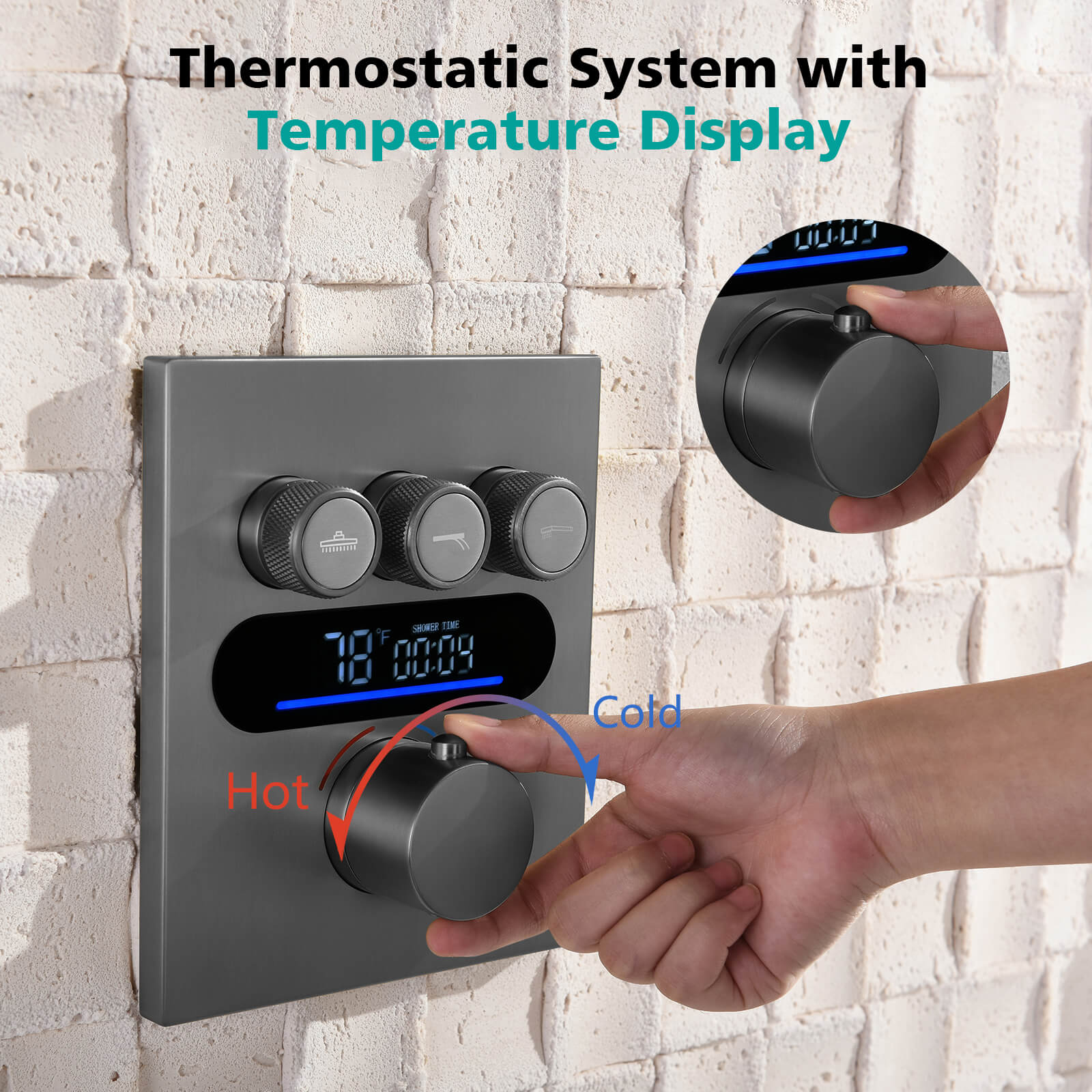 Lefton Concealed Rainfall Thermostatic Shower System with Temperature Display and Hand Shower - SSWM2501 - Shower Systems - Lefton Home