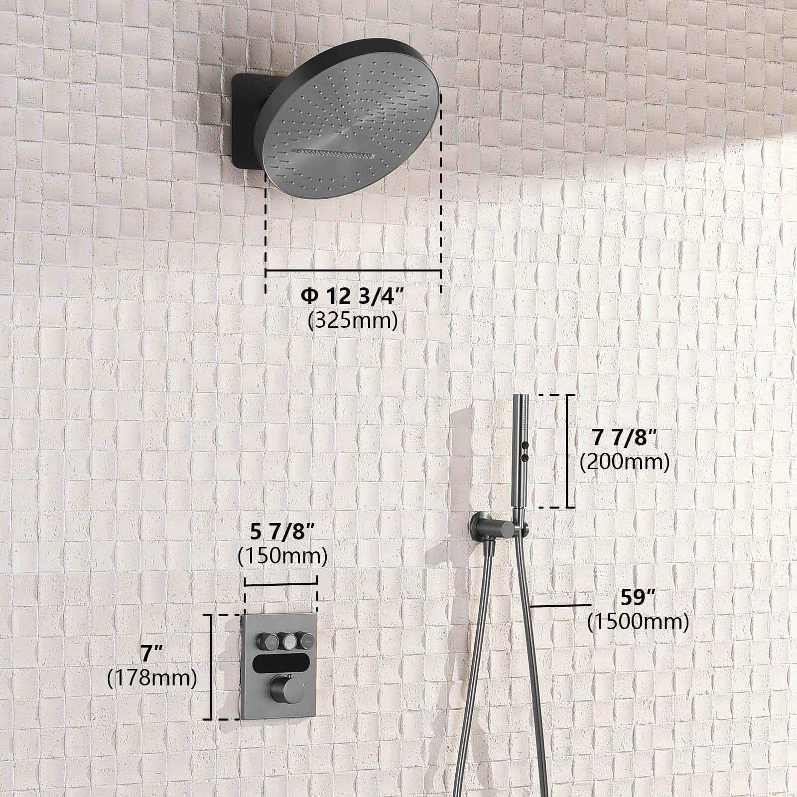 Lefton Concealed Rainfall Thermostatic Shower System with Temperature Display and Hand Shower - SSWM2501 - Shower Systems - Lefton Home