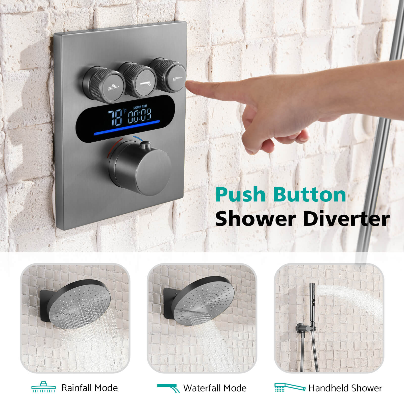 Lefton Concealed Rainfall Thermostatic Shower System with Temperature Display and Hand Shower - SSWM2501 - Shower Systems - Lefton Home