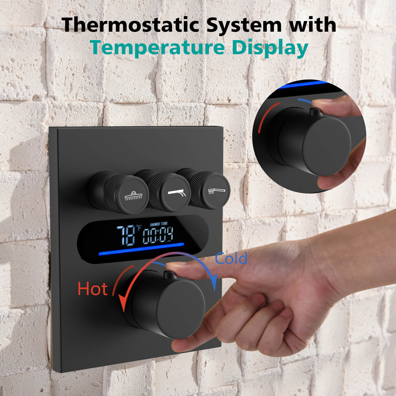 Lefton Concealed Rainfall Thermostatic Shower System with Temperature Display and Hand Shower - SSWM2501 - Shower Systems - Lefton Home