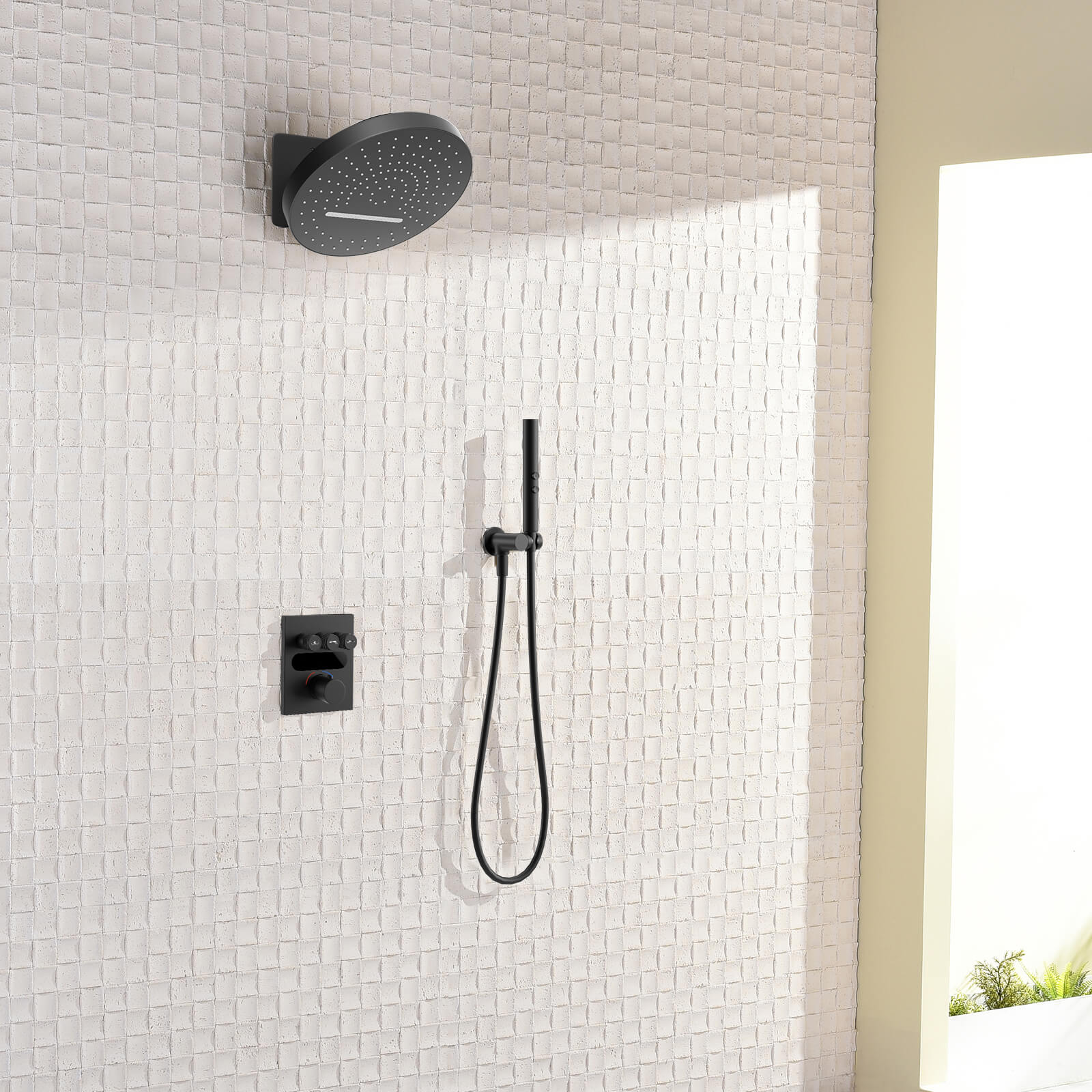 Lefton Concealed Rainfall Thermostatic Shower System with Temperature Display and Hand Shower - SSWM2501 - Shower Systems - Lefton Home