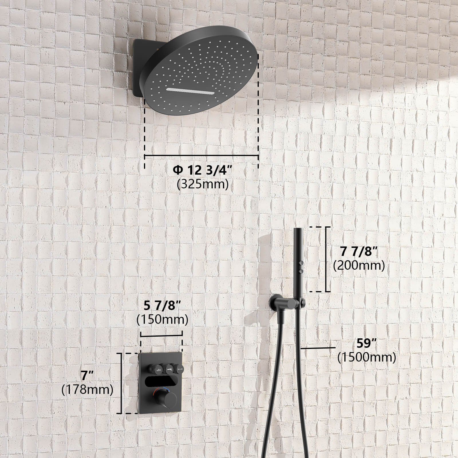 Lefton Concealed Rainfall Thermostatic Shower System with Temperature Display and Hand Shower - SSWM2501 - Shower Systems - Lefton Home