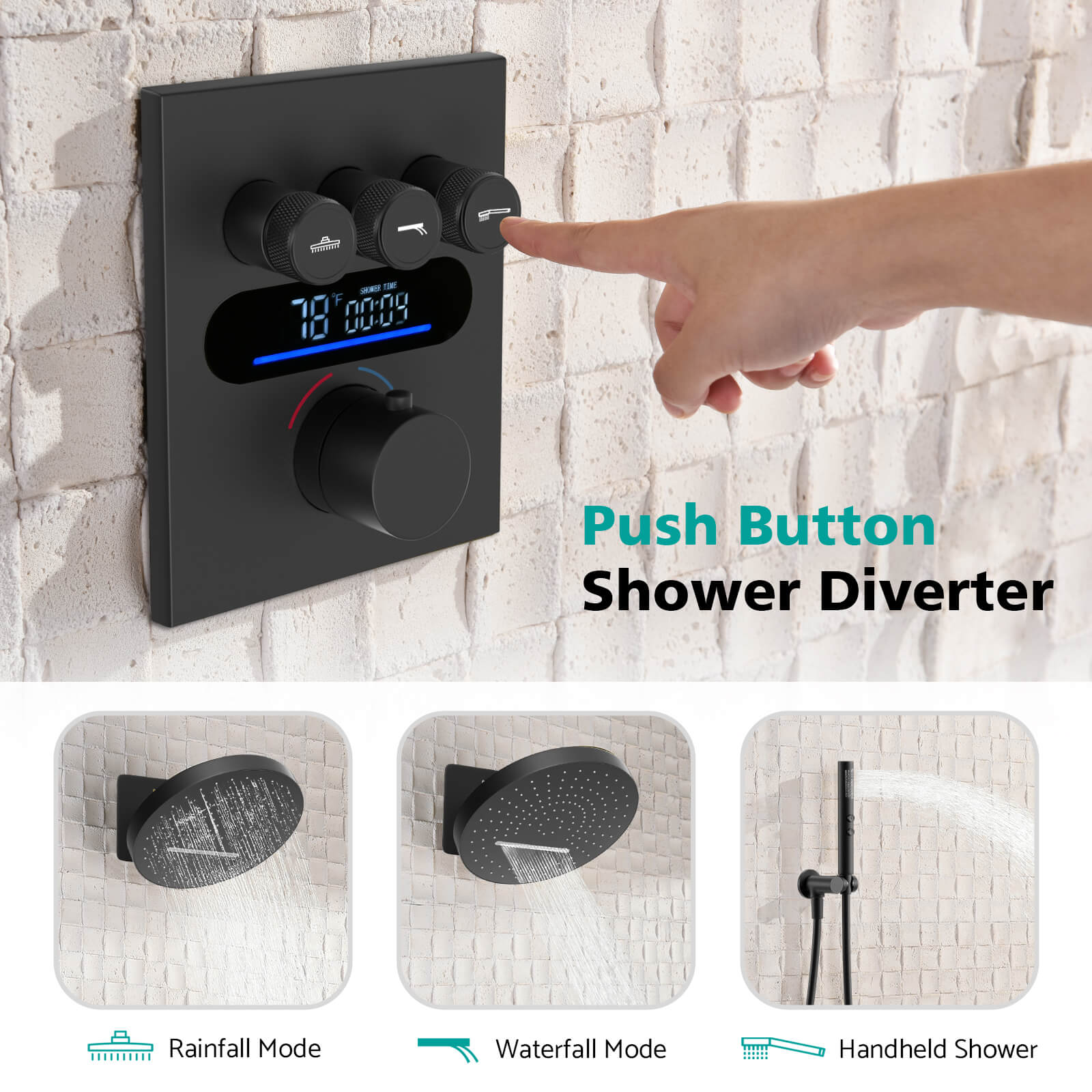 Lefton Concealed Rainfall Thermostatic Shower System with Temperature Display and Hand Shower - SSWM2501 - Shower Systems - Lefton Home