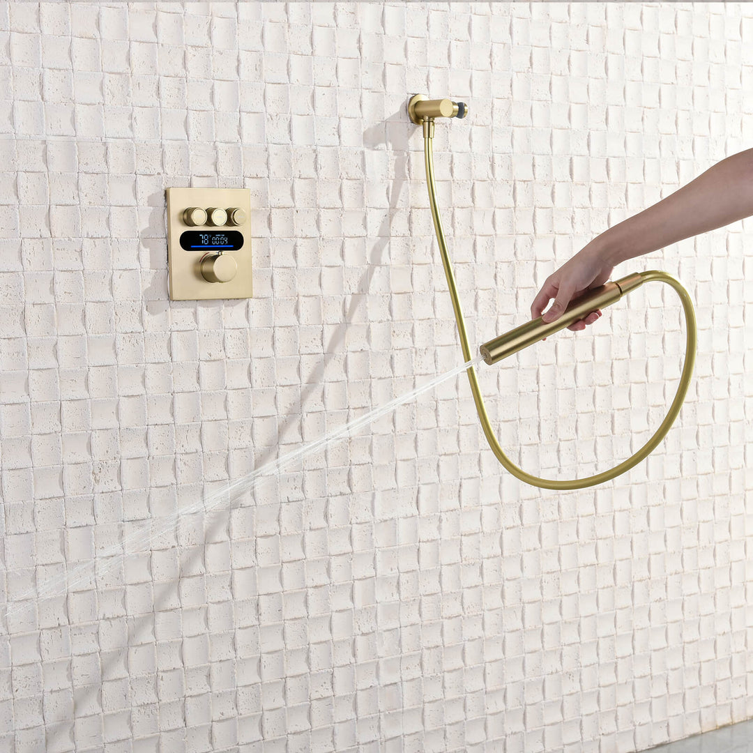 Lefton Concealed Rainfall Thermostatic Shower System with Temperature Display and Hand Shower - SSWM2501 - Shower Systems - Lefton Home