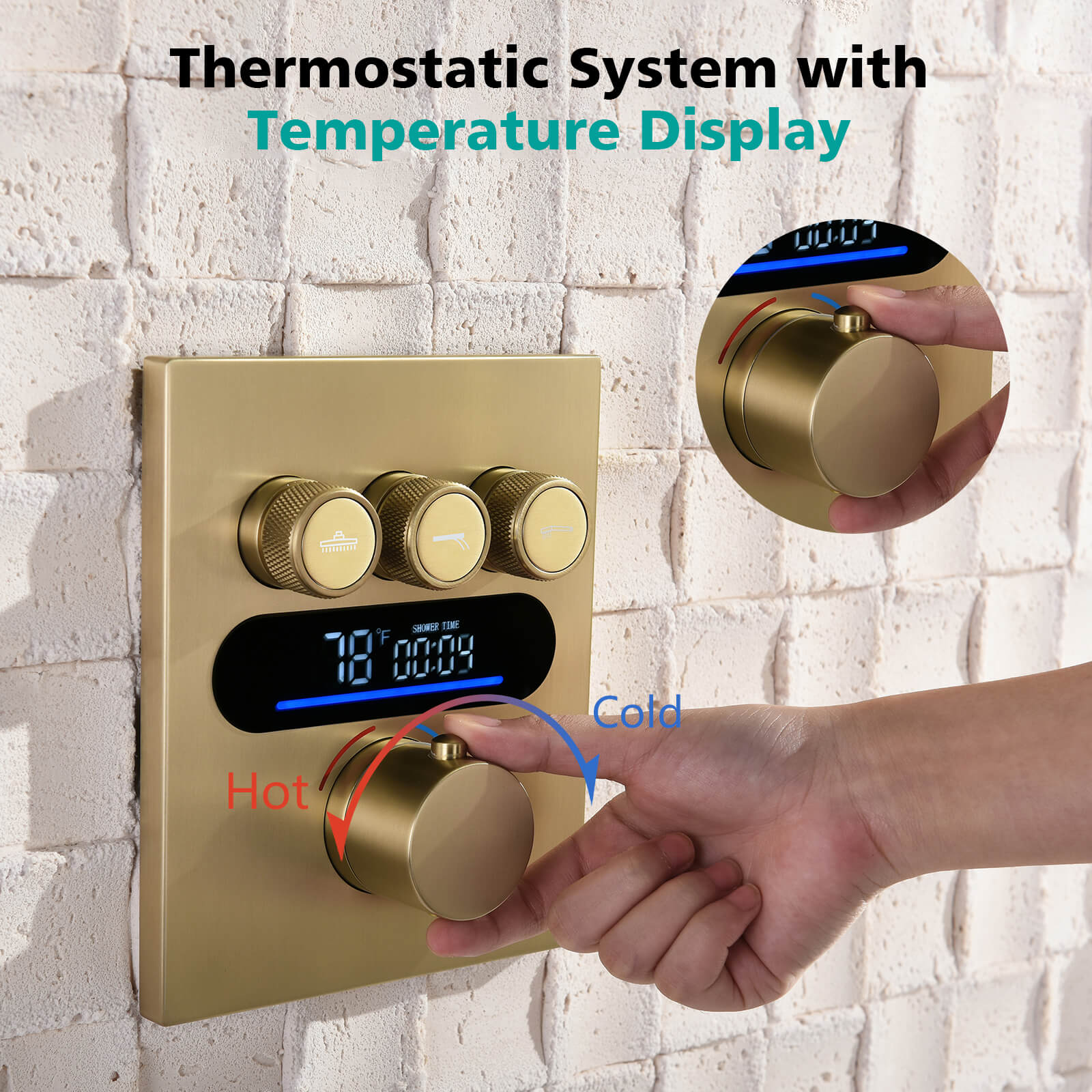 Lefton Concealed Rainfall Thermostatic Shower System with Temperature Display and Hand Shower - SSWM2501 - Shower Systems - Lefton Home