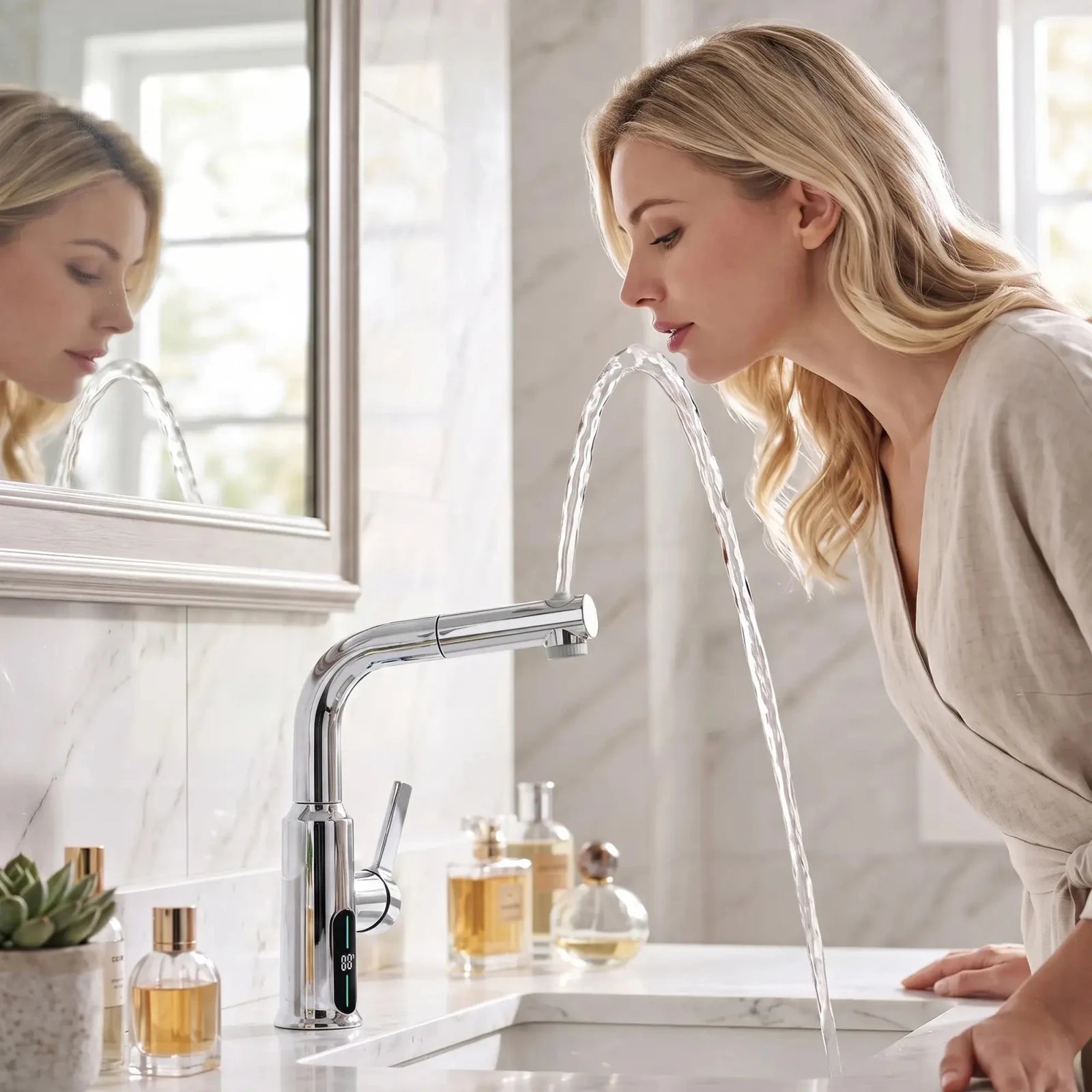 Lefton Liftable Pull-Out Bathroom Faucet With Temperature Display-BF2501 -Bathroom Faucets- Lefton Home