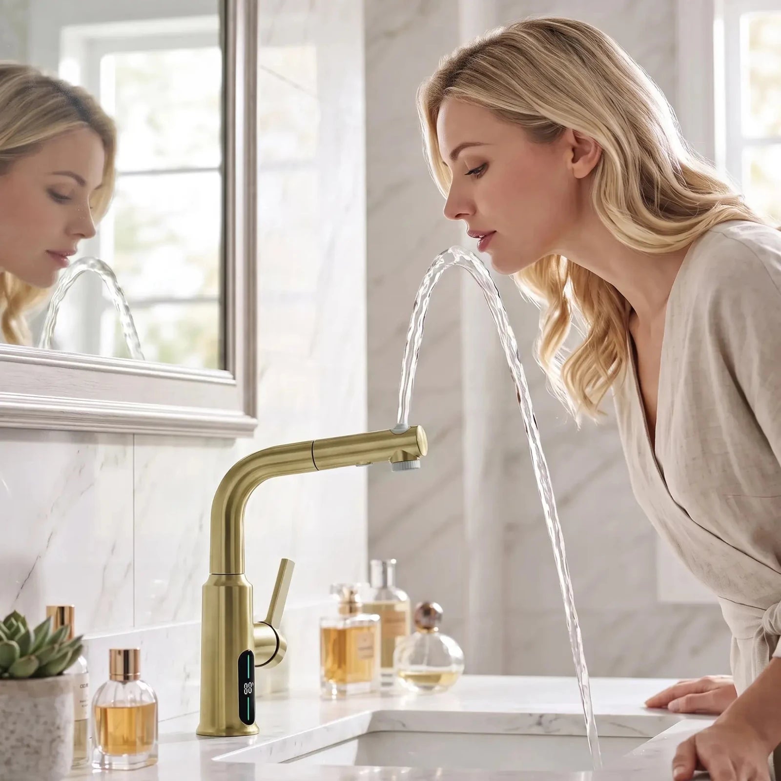 Lefton Liftable Pull-Out Bathroom Faucet With Temperature Display-BF2501 -Bathroom Faucets- Lefton Home