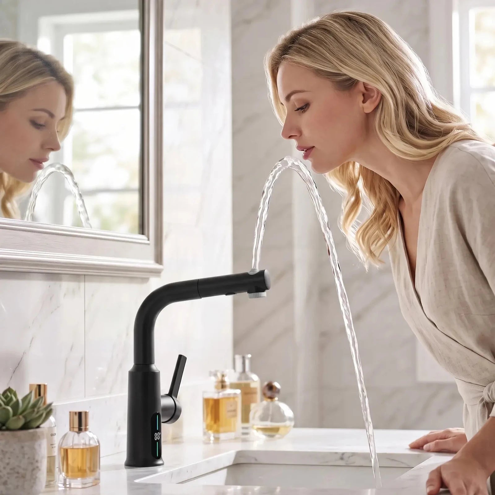 Lefton Liftable Pull-Out Bathroom Faucet With Temperature Display-BF2501 -Bathroom Faucets- Lefton Home