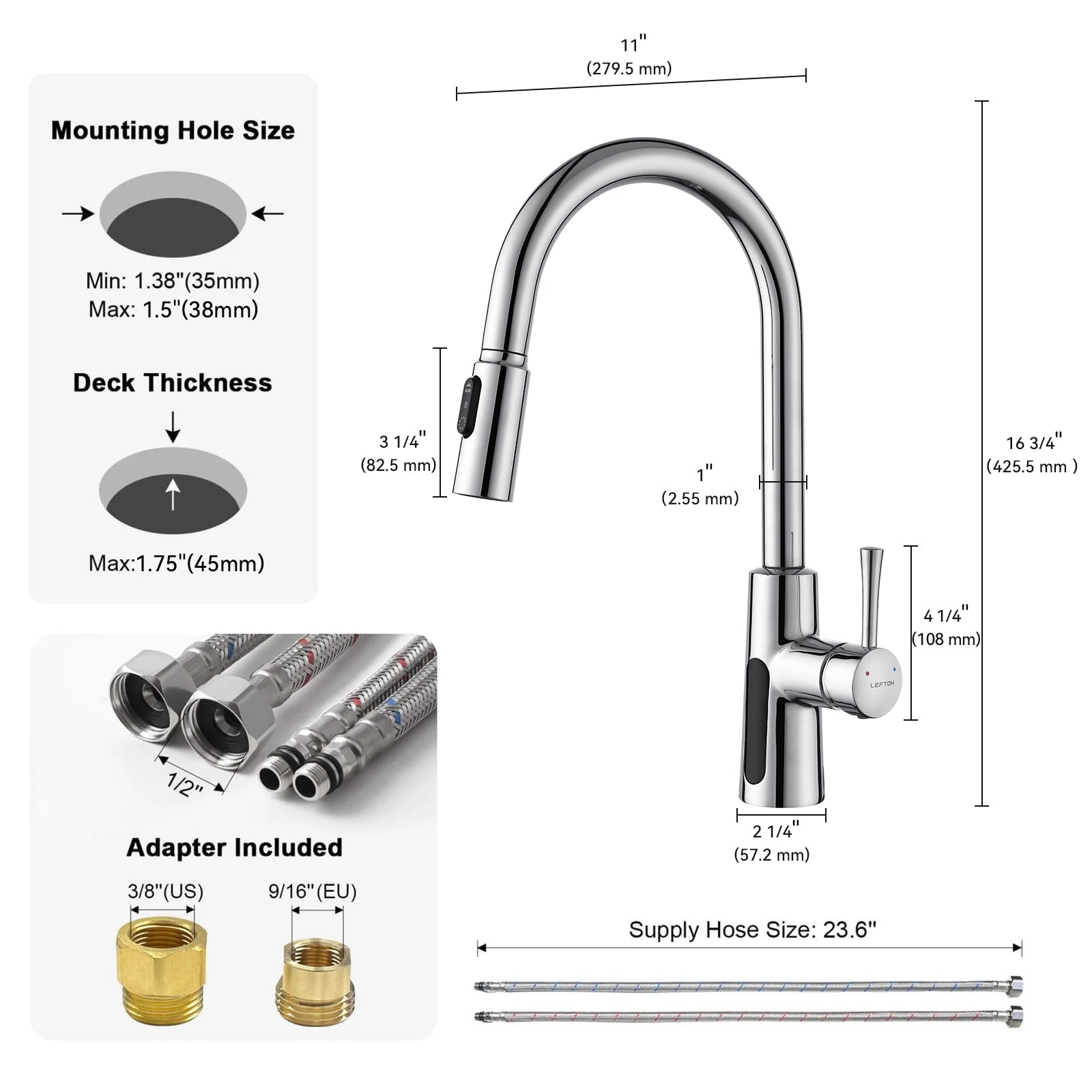 Lefton Modern Pull - Down Kitchen Faucet with Temperature Display - KF2501 - Kitchen Faucets - Lefton Home