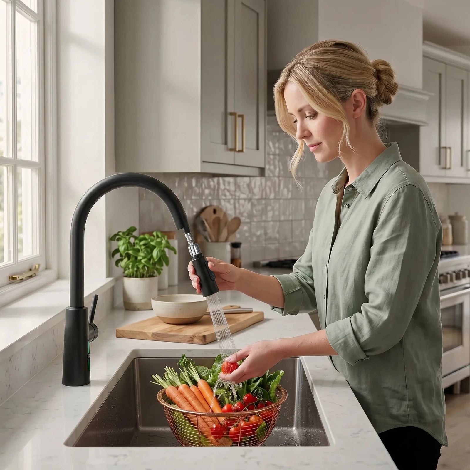 Lefton Modern Pull - Down Kitchen Faucet with Temperature Display - KF2501 - Kitchen Faucets - Lefton Home