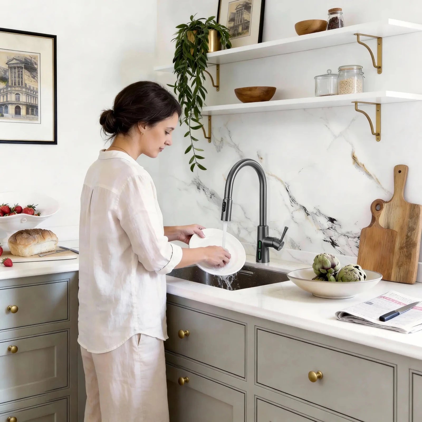 Lefton Modern Pull - Down Kitchen Faucet with Temperature Display - KF2501 - Kitchen Faucets - Lefton Home