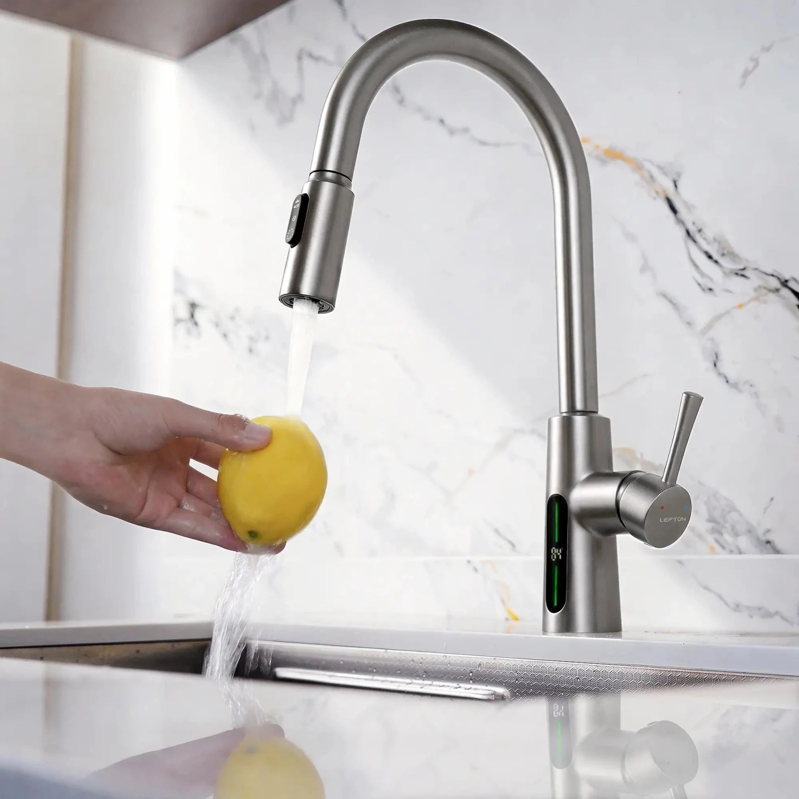 Lefton Modern Pull - Down Kitchen Faucet with Temperature Display - KF2501 - Kitchen Faucets - Lefton Home