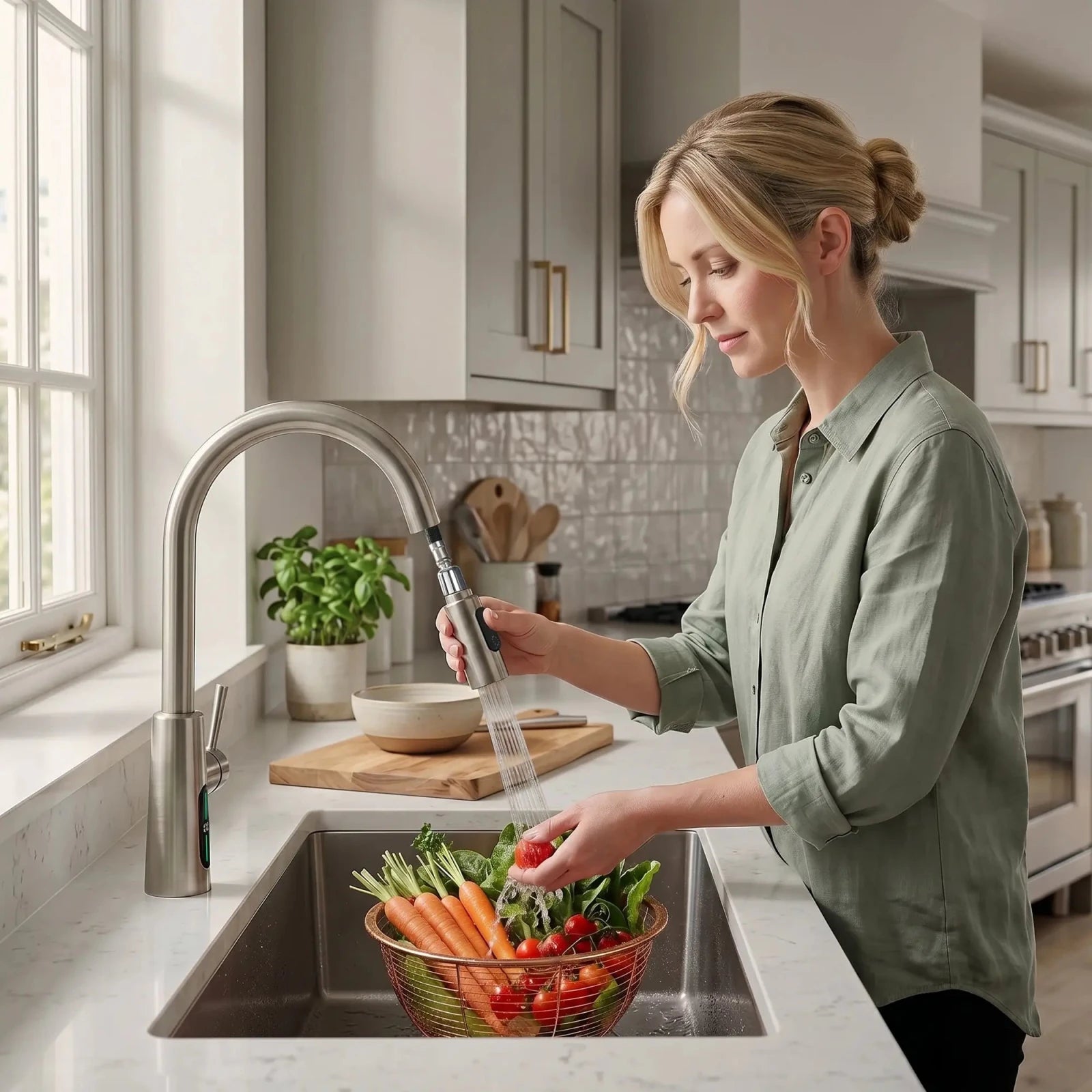 Lefton Modern Pull - Down Kitchen Faucet with Temperature Display - KF2501 - Kitchen Faucets - Lefton Home