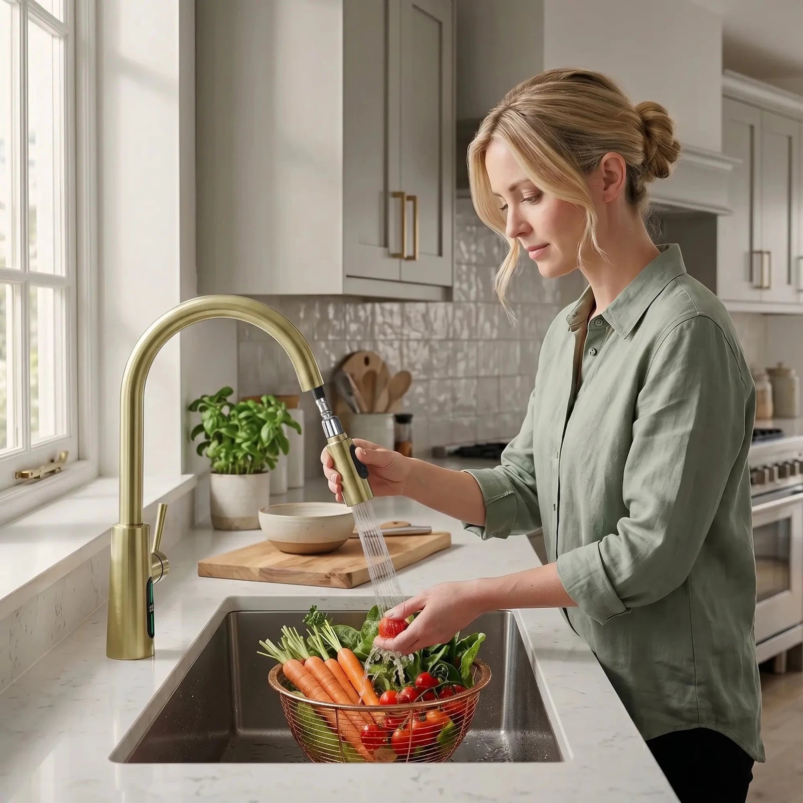 Lefton Modern Pull - Down Kitchen Faucet with Temperature Display - KF2501 - Kitchen Faucets - Lefton Home