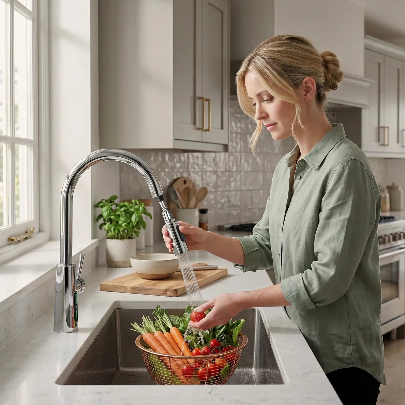 Lefton Modern Pull - Down Kitchen Faucet with Temperature Display - KF2501 - Kitchen Faucets - Lefton Home