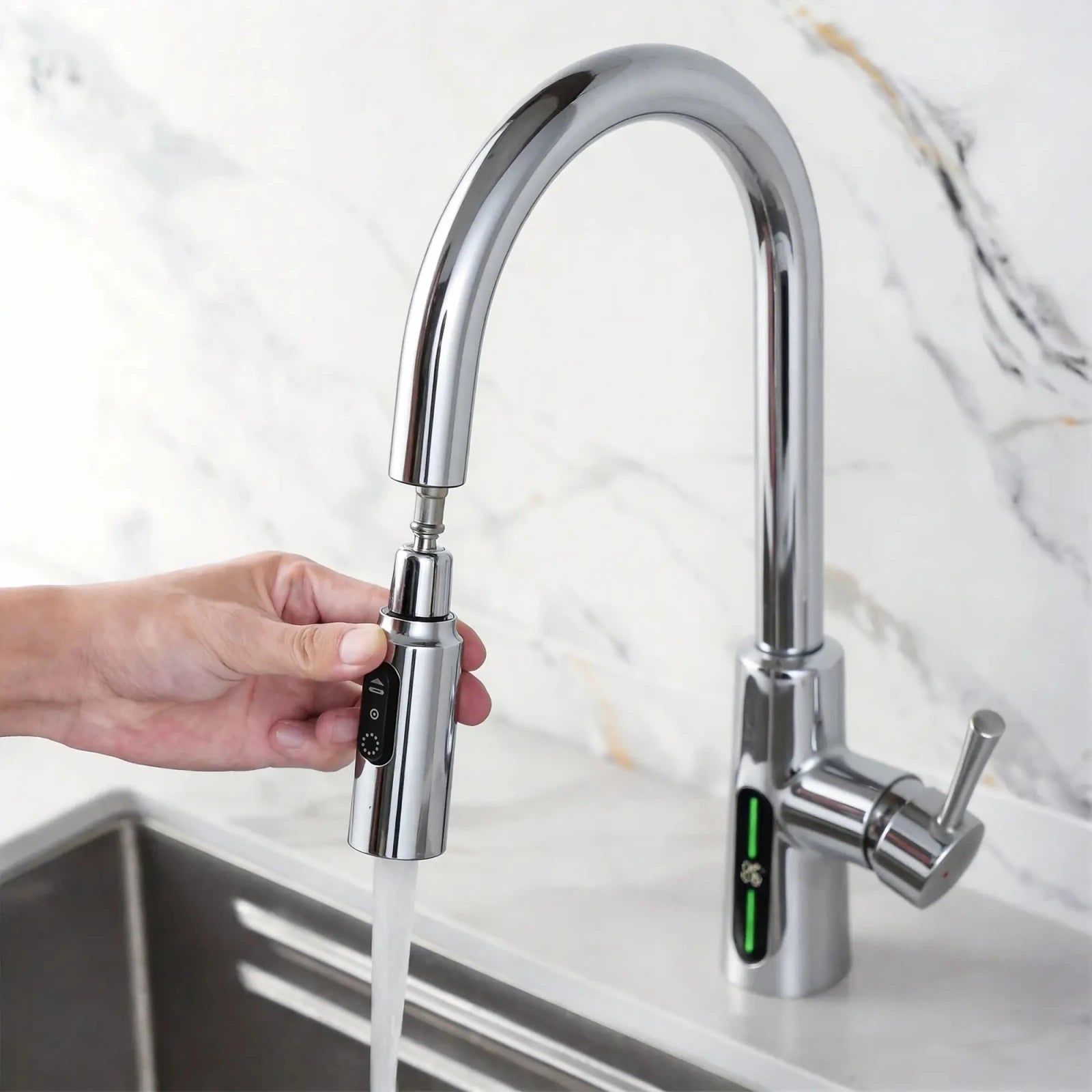 Lefton Modern Pull - Down Kitchen Faucet with Temperature Display - KF2501 - Kitchen Faucets - Lefton Home