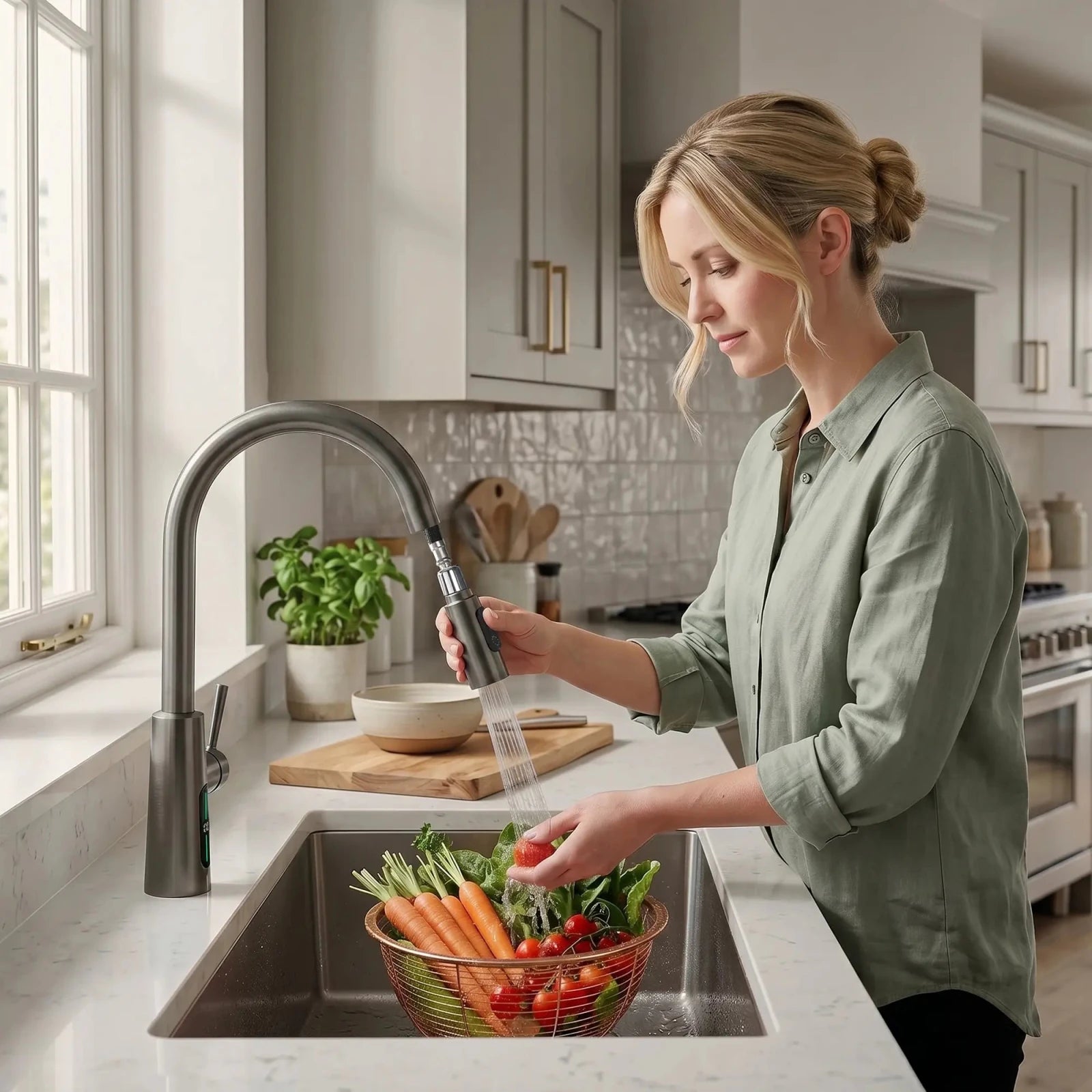 Lefton Modern Pull - Down Kitchen Faucet with Temperature Display - KF2501 - Kitchen Faucets - Lefton Home