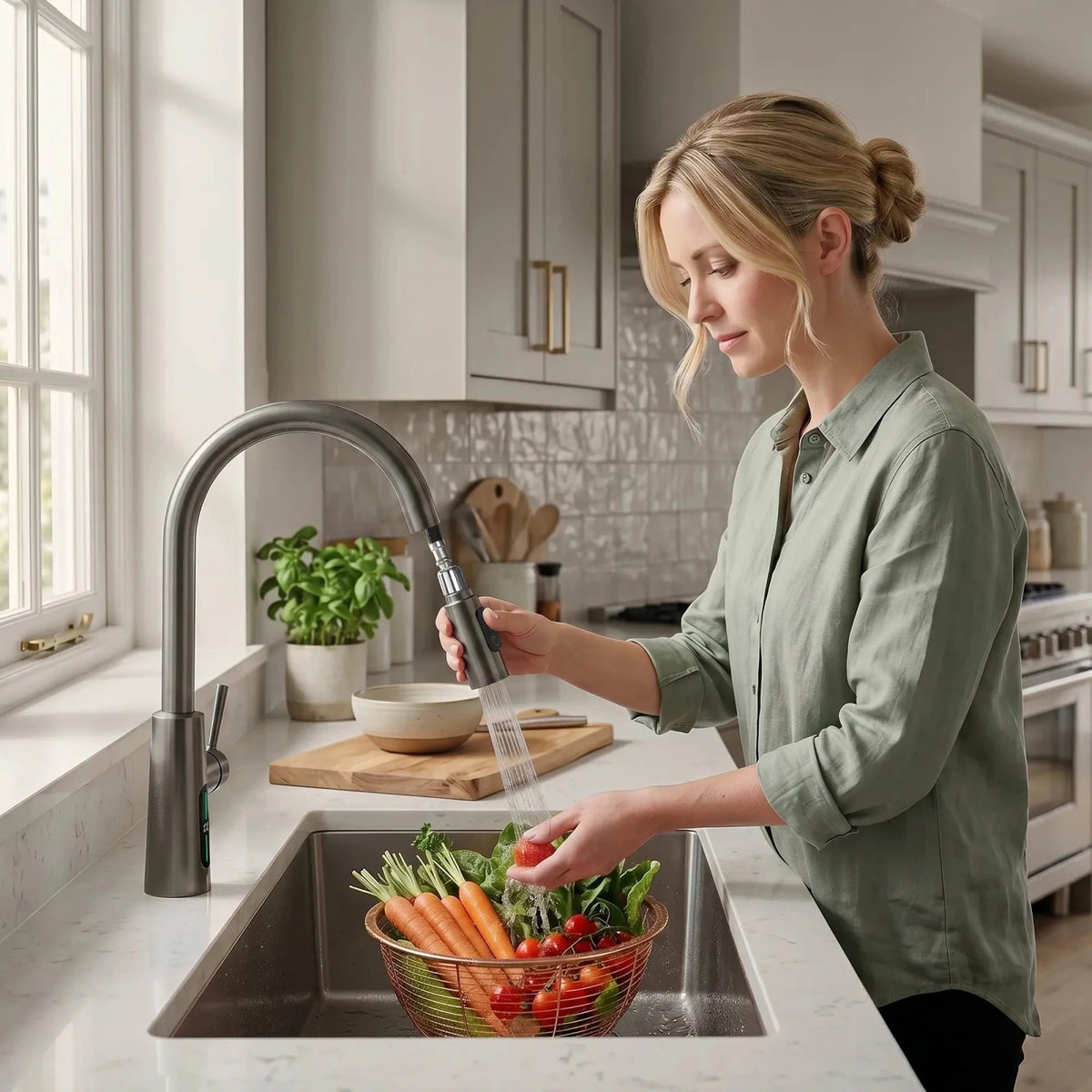 Lefton Modern Pull - Down Kitchen Faucet with Temperature Display - KF2501 - Kitchen Faucets - Lefton Home