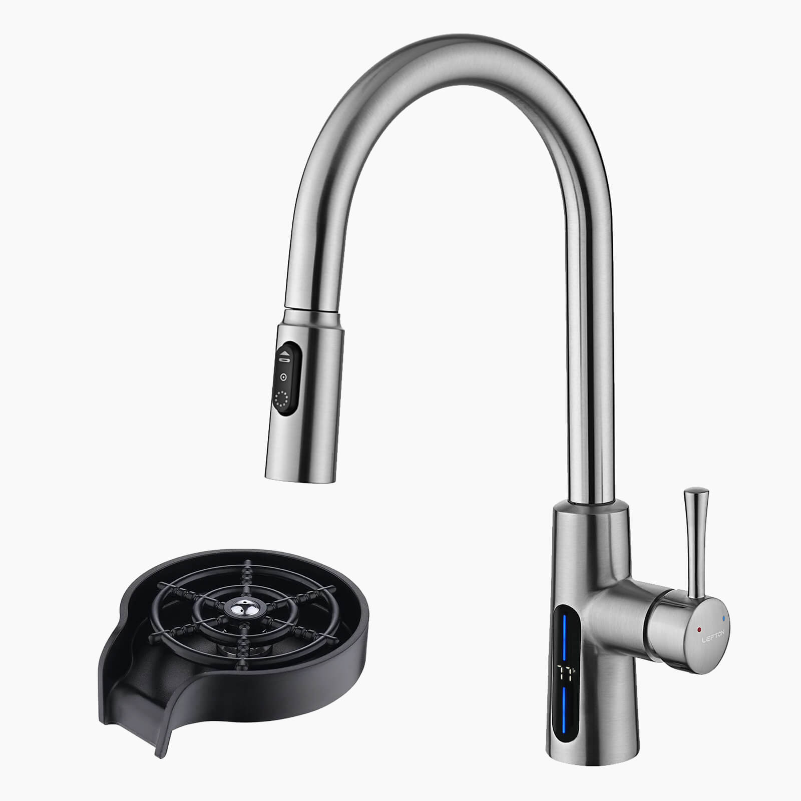 Lefton Modern Pull - Down Kitchen Faucet with Temperature Display - KF2501 with Countertop Glass Rinser - KFR2201 - Kitchen Faucets - Lefton Home