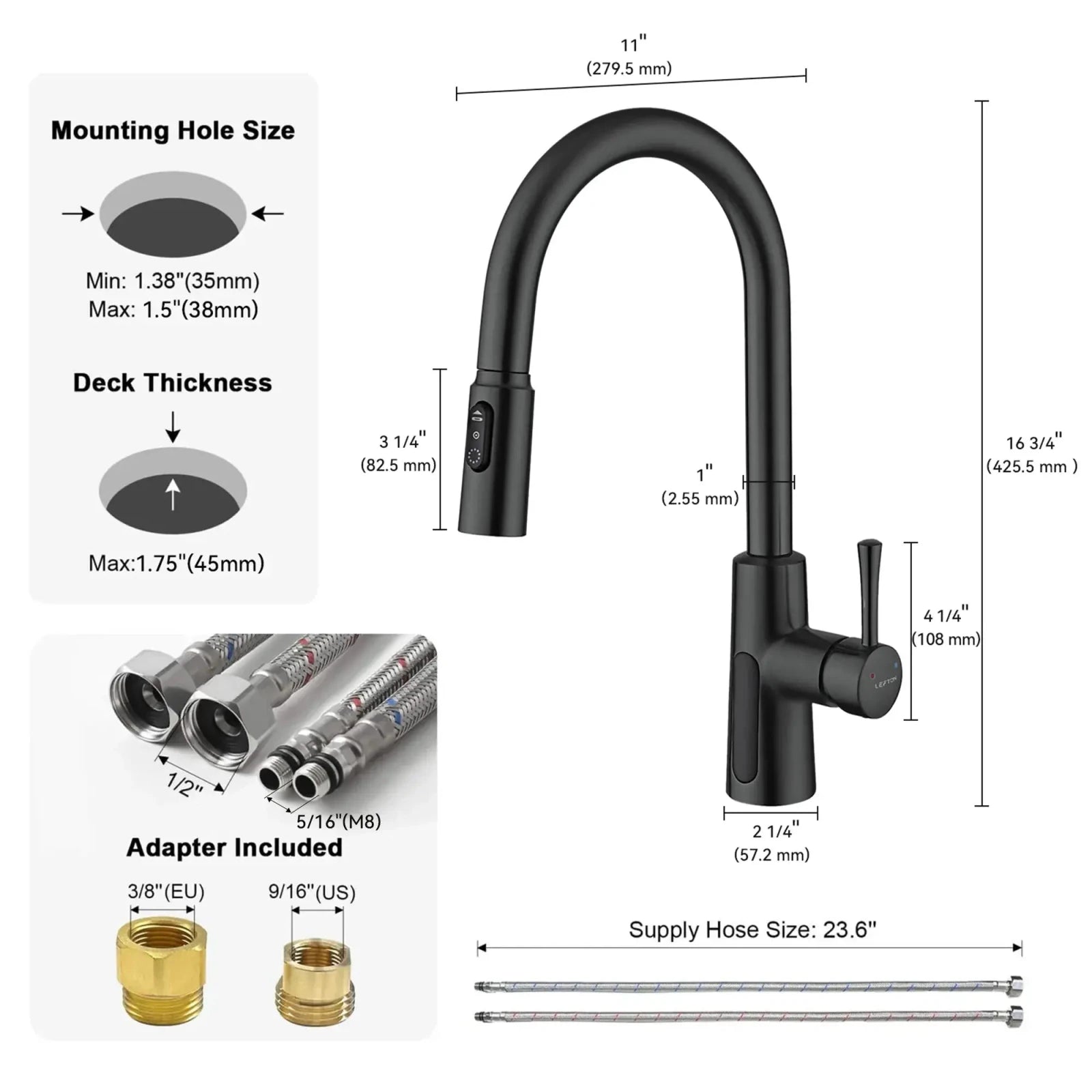 Lefton Modern Pull-Down Kitchen Faucet with Temperature Display-KF2501 with Countertop Glass Rinser-KFR2201 -Kitchen Faucets & Glass Rinser- Lefton Home
