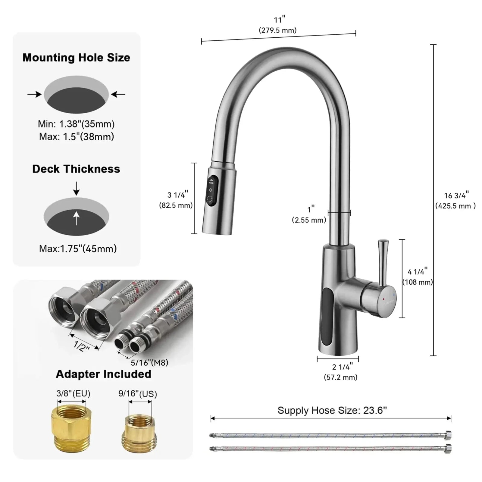 Lefton Modern Pull-Down Kitchen Faucet with Temperature Display-KF2501 with Countertop Glass Rinser-KFR2201 -Kitchen Faucets & Glass Rinser- Lefton Home