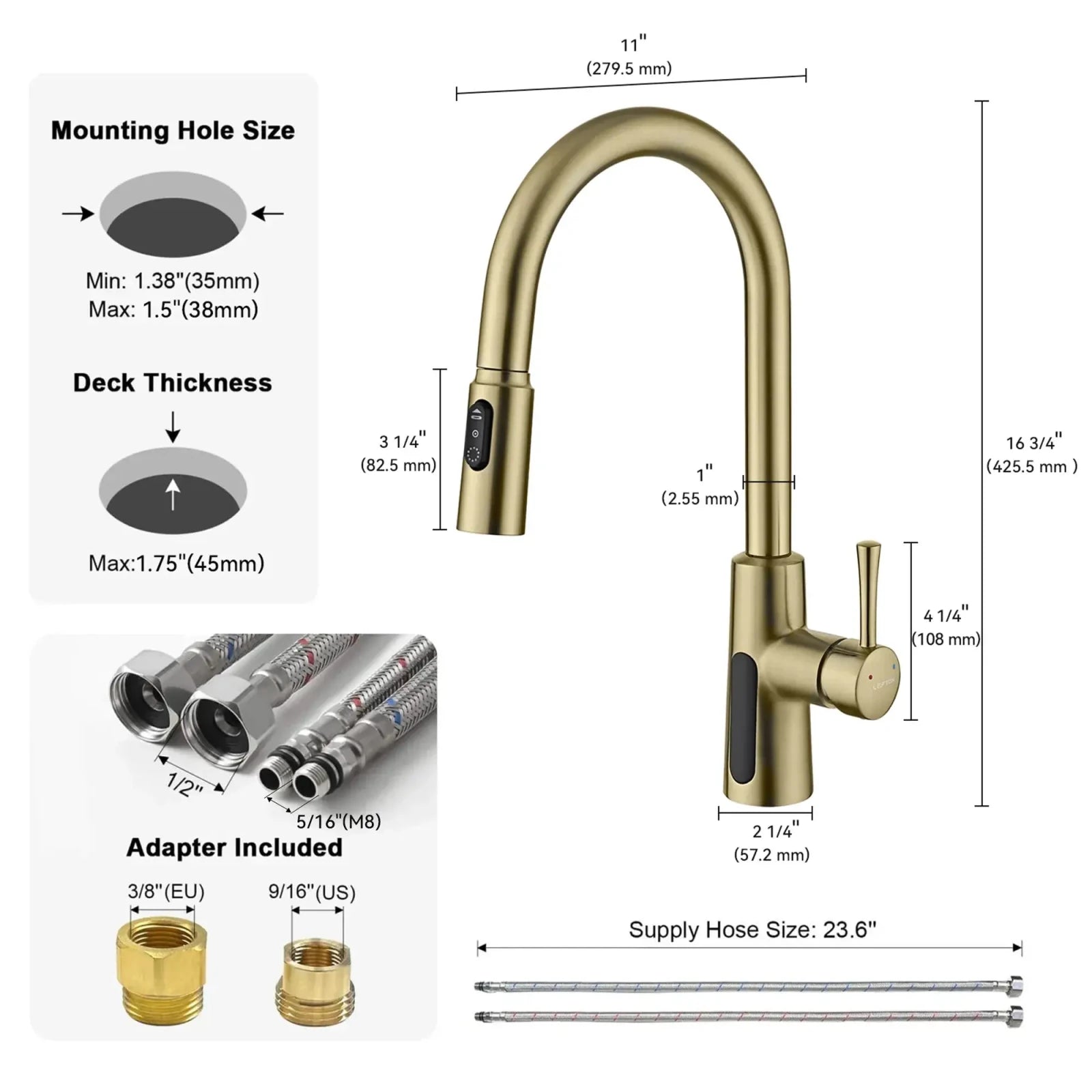 Lefton Modern Pull-Down Kitchen Faucet with Temperature Display-KF2501 with Countertop Glass Rinser-KFR2201 -Kitchen Faucets & Glass Rinser- Lefton Home