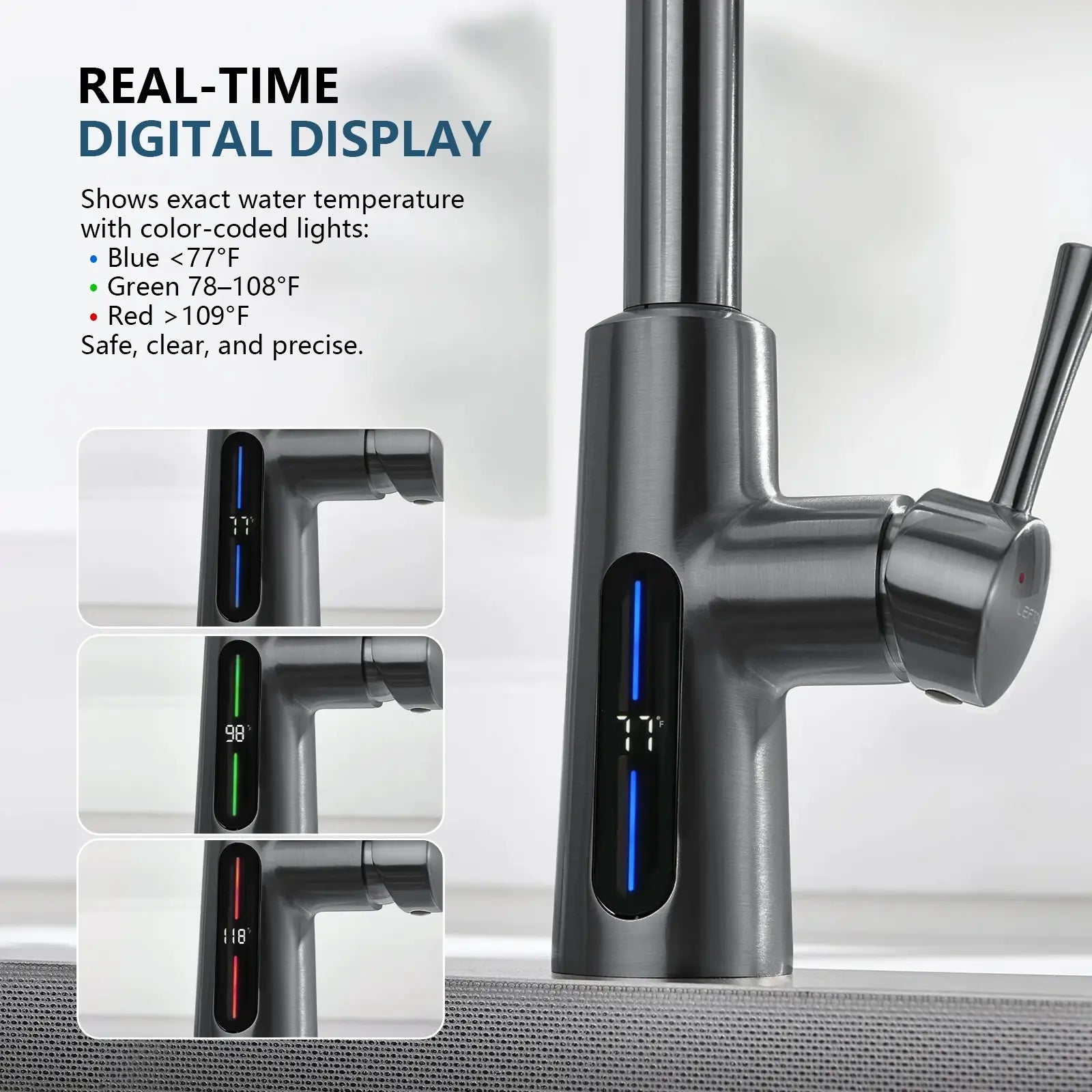 Lefton Modern Pull - Down Kitchen Faucet with Temperature Display - KF2501 with Countertop Glass Rinser - KFR2201 - Kitchen Faucets & Glass Rinser - Lefton Home