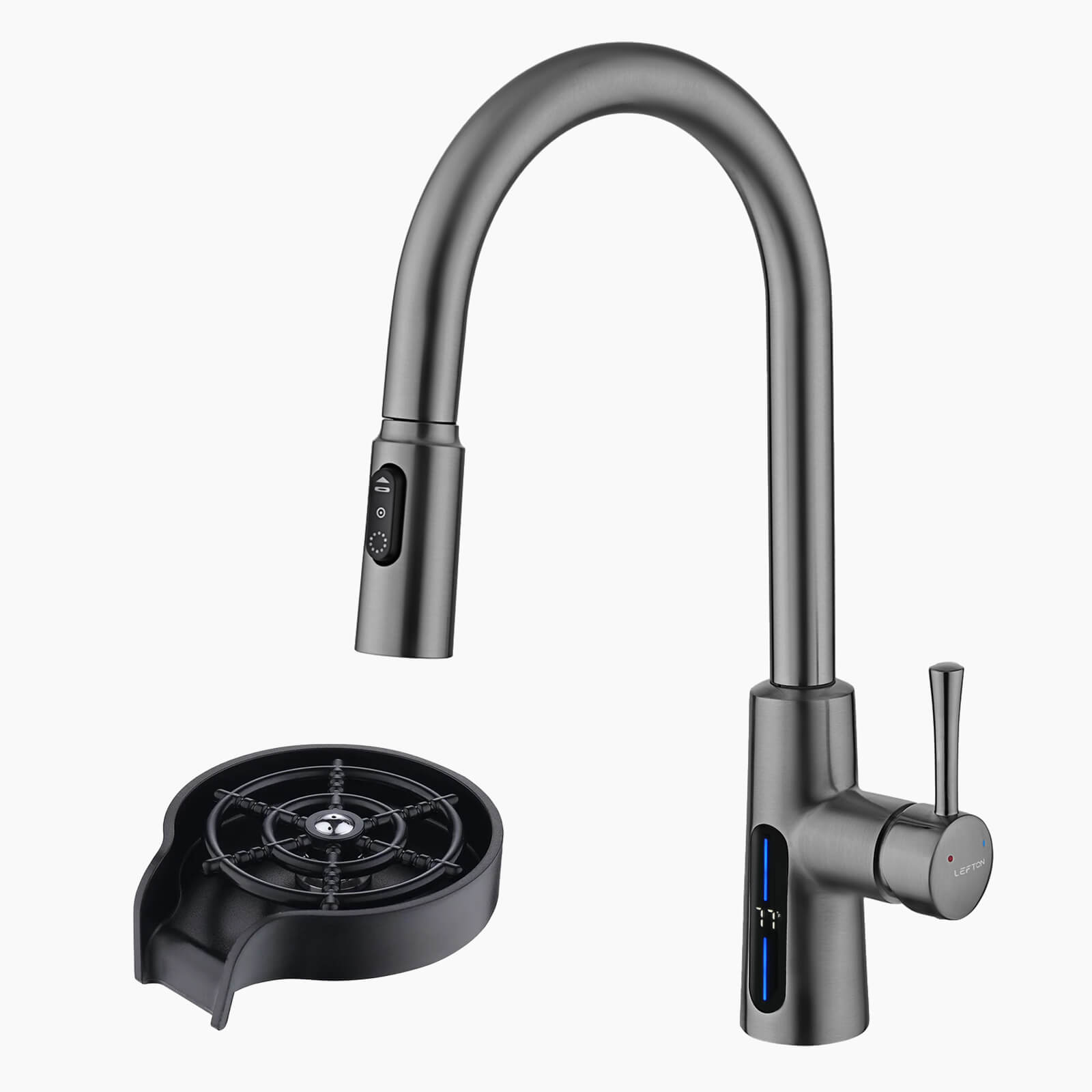 Lefton Modern Pull - Down Kitchen Faucet with Temperature Display - KF2501 with Countertop Glass Rinser - KFR2201 - Kitchen Faucets - Lefton Home