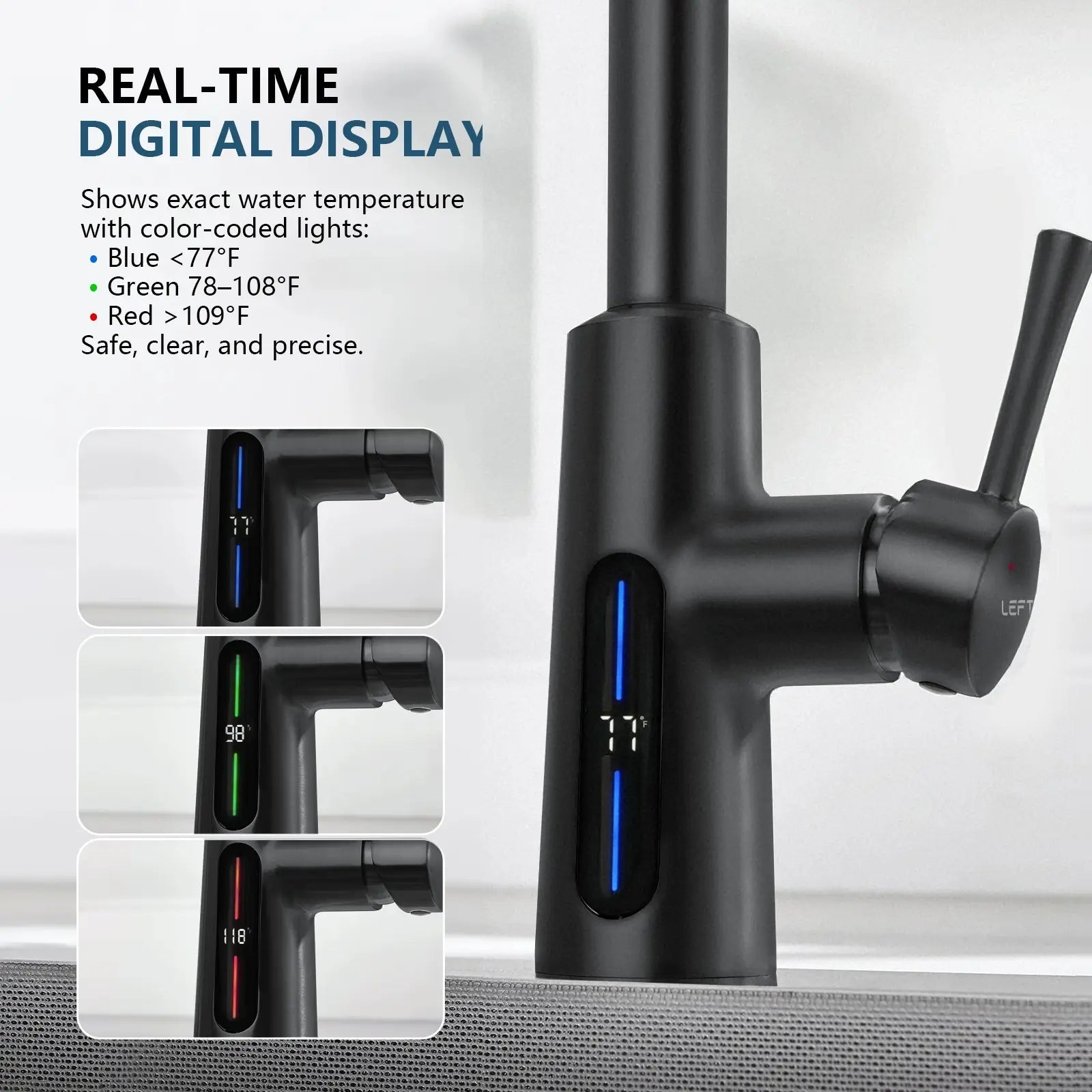 Lefton Modern Pull - Down Kitchen Faucet with Temperature Display - KF2501 with Countertop Glass Rinser - KFR2201 - Kitchen Faucets & Glass Rinser - Lefton Home