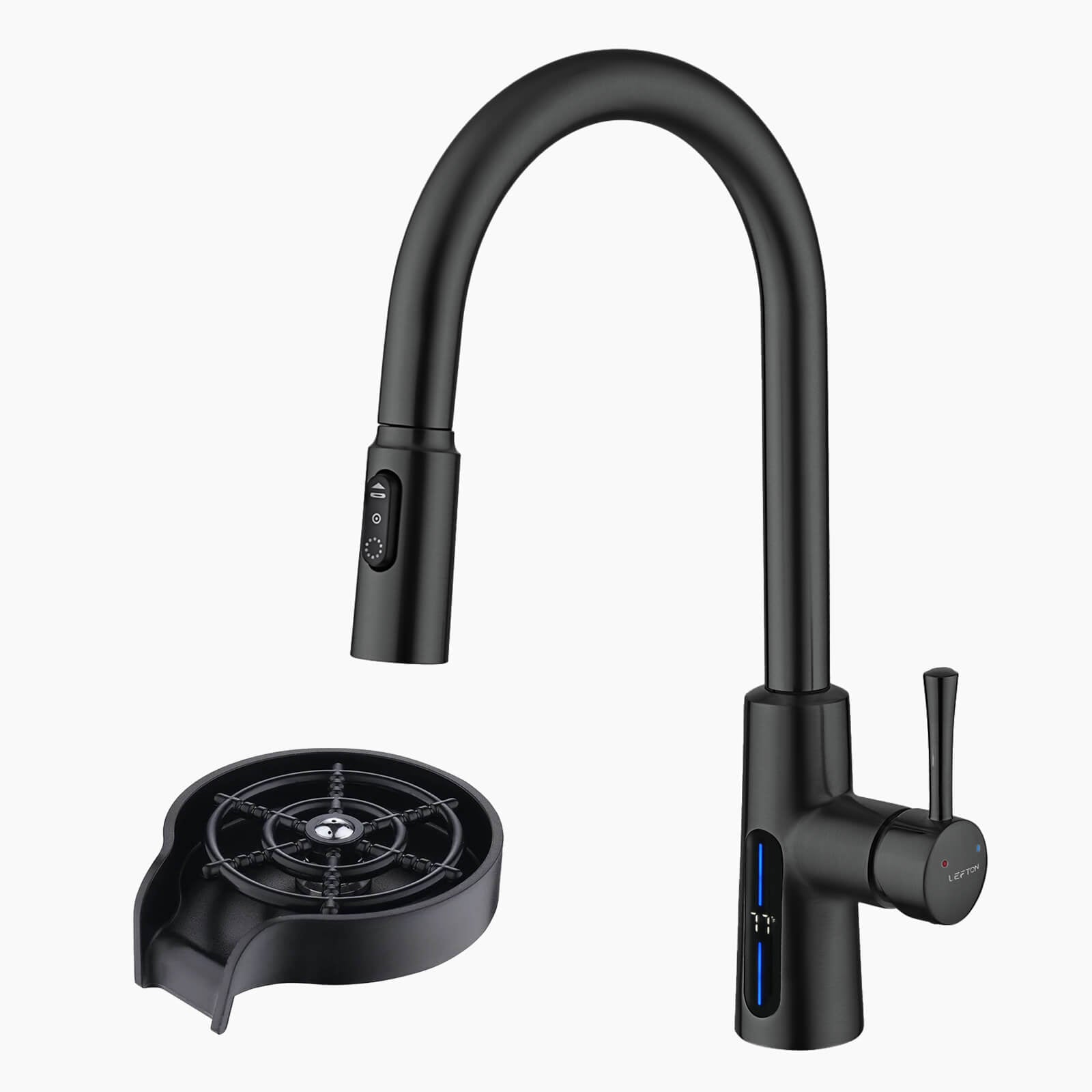 Lefton Modern Pull - Down Kitchen Faucet with Temperature Display - KF2501 with Countertop Glass Rinser - KFR2201 - Kitchen Faucets - Lefton Home