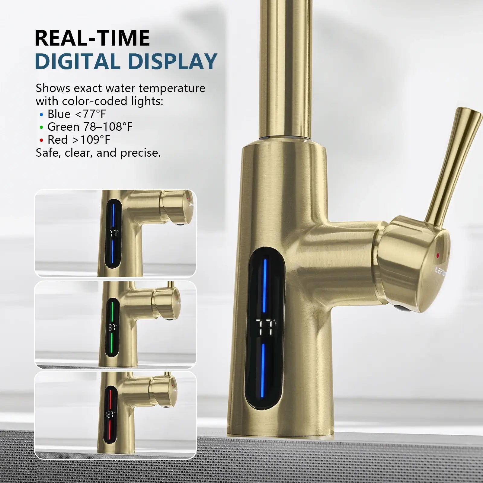 Lefton Modern Pull - Down Kitchen Faucet with Temperature Display - KF2501 with Countertop Glass Rinser - KFR2201 - Kitchen Faucets & Glass Rinser - Lefton Home