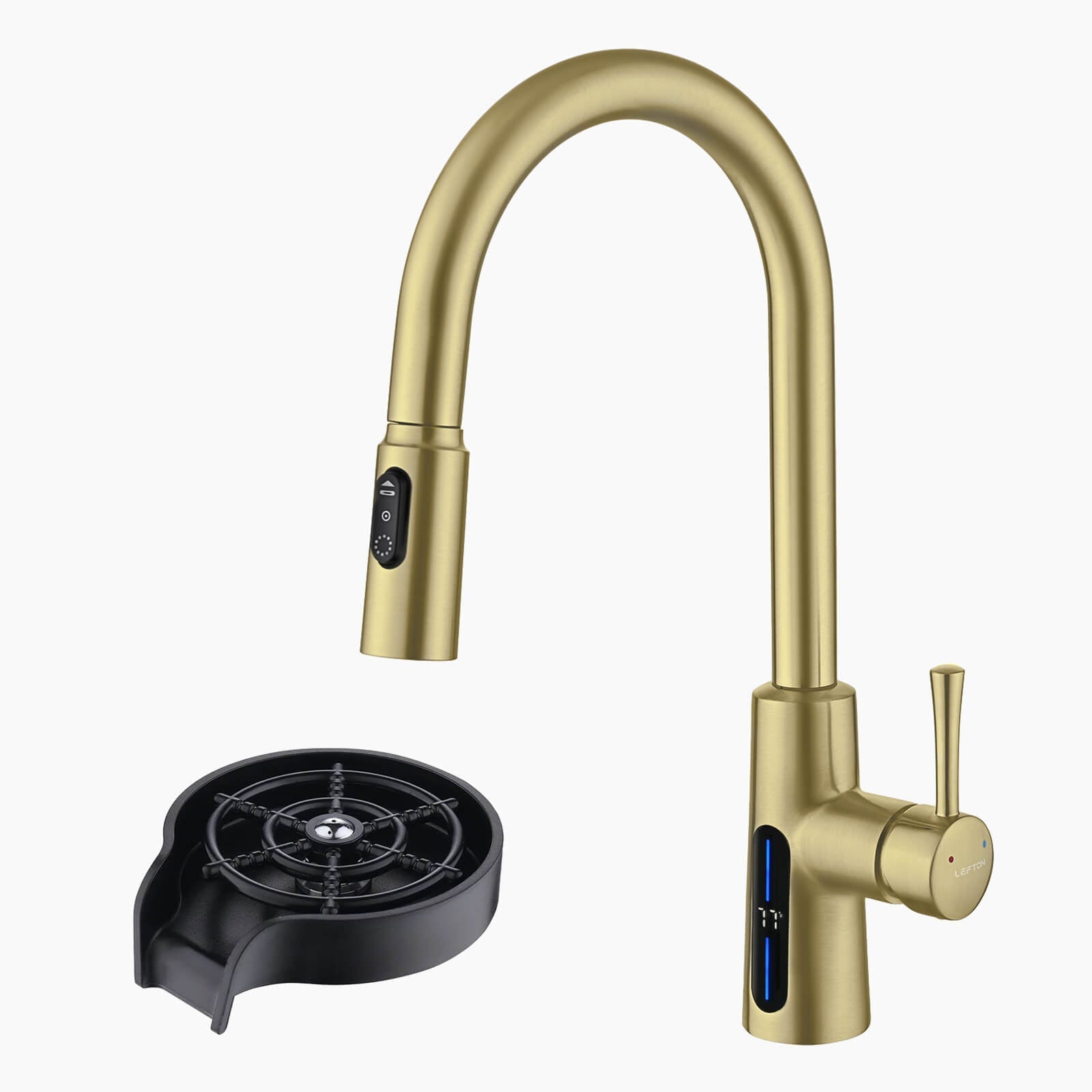 Lefton Modern Pull - Down Kitchen Faucet with Temperature Display - KF2501 with Countertop Glass Rinser - KFR2201 - Kitchen Faucets - Lefton Home